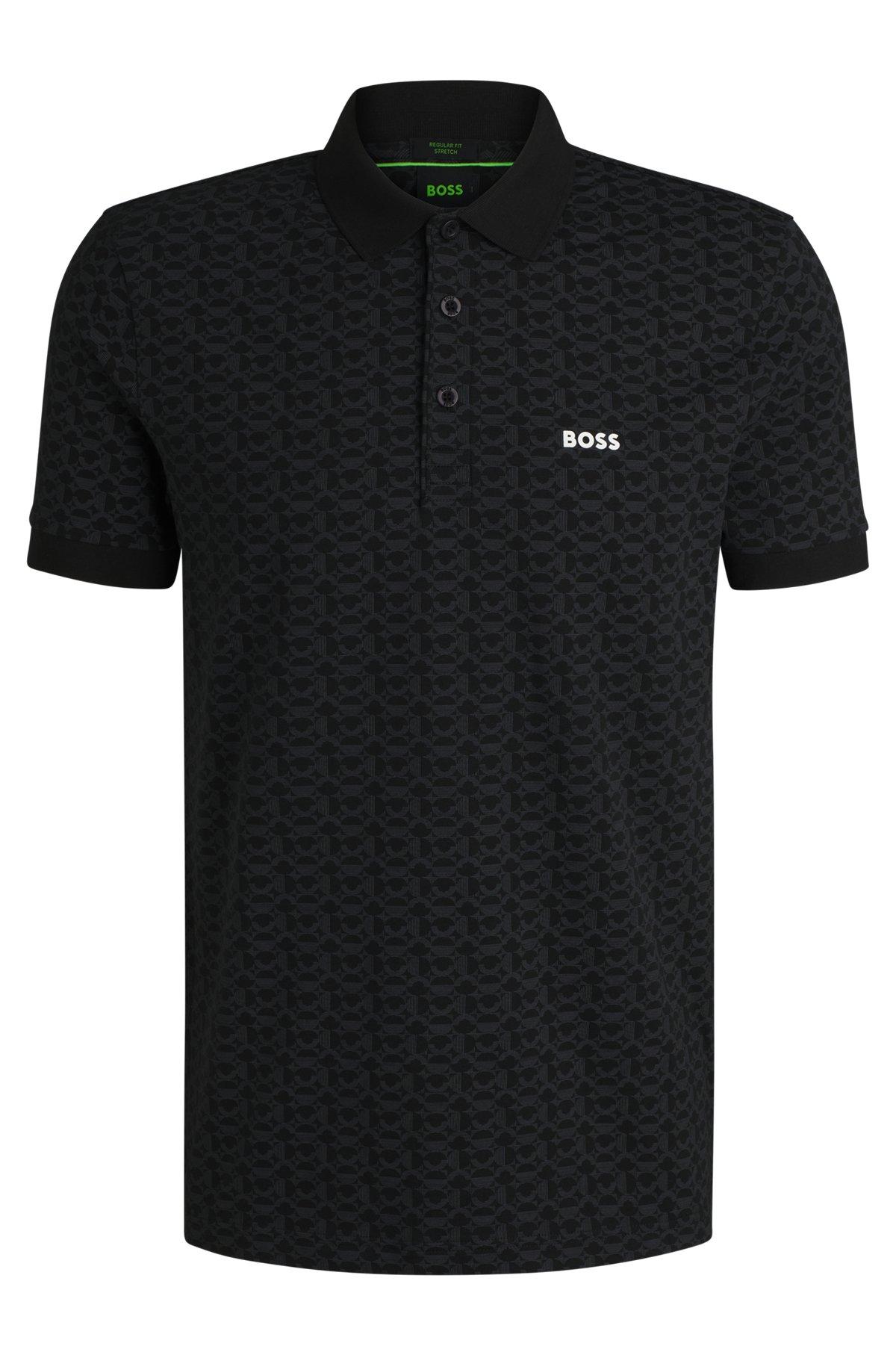 BOSS - Paddy polo shirt in stretch cotton with printed pattern - Black Product Image