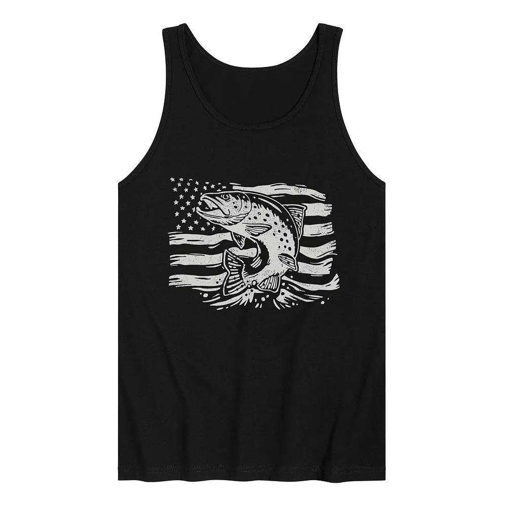 Men's Trout American Flag Graphic Tank Top,  Product Image