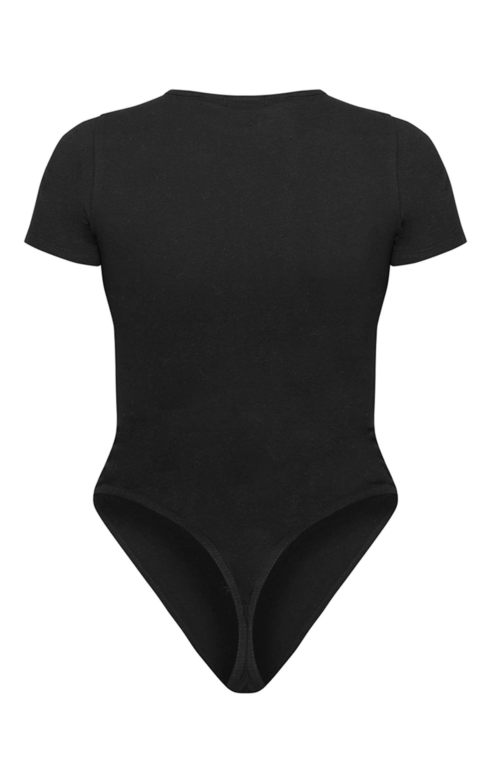 PRETTYLITTLETHING Black Logo Short Sleeved Bodysuit Product Image