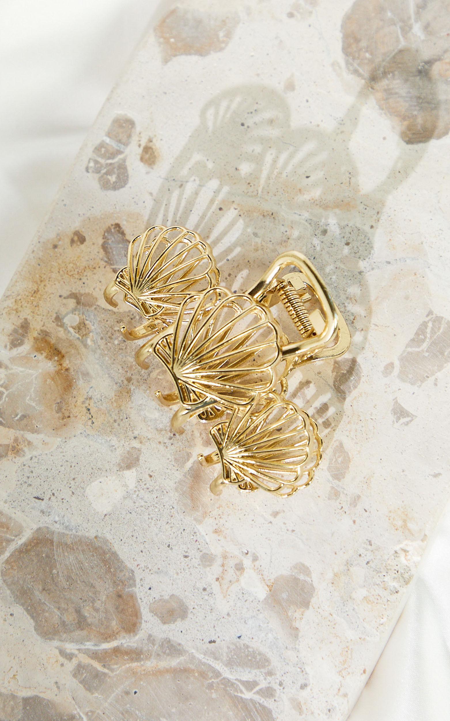 Tillie Hair Clip - Triple Shell Claw Clip in Gold Product Image