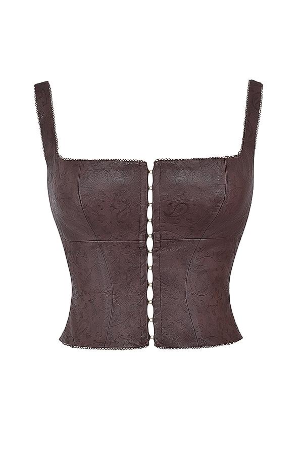 Pia  brown vegan leather corset Product Image