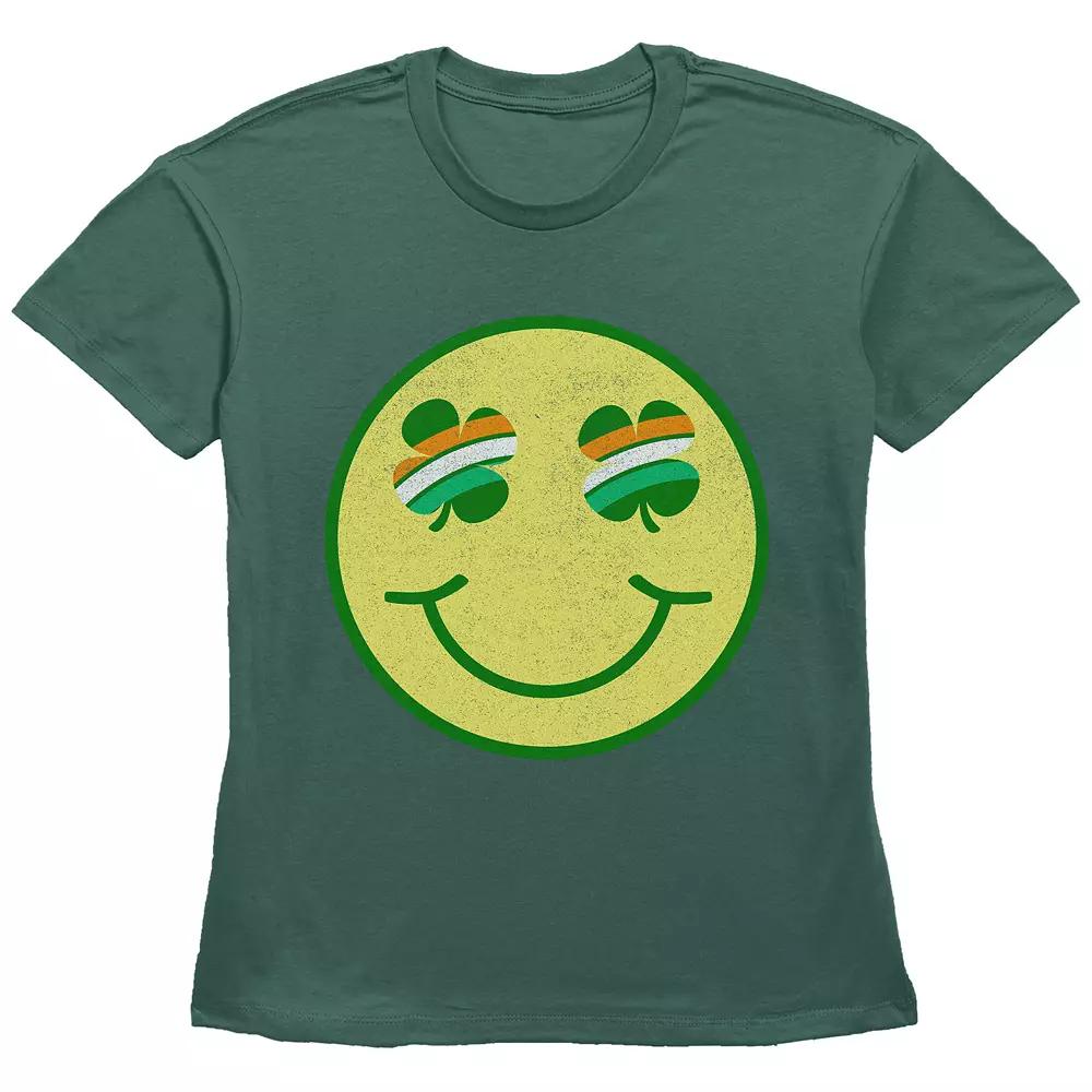 Women's Shamrock Eyes Smiley Face Graphic Tee, Girl's,  Product Image