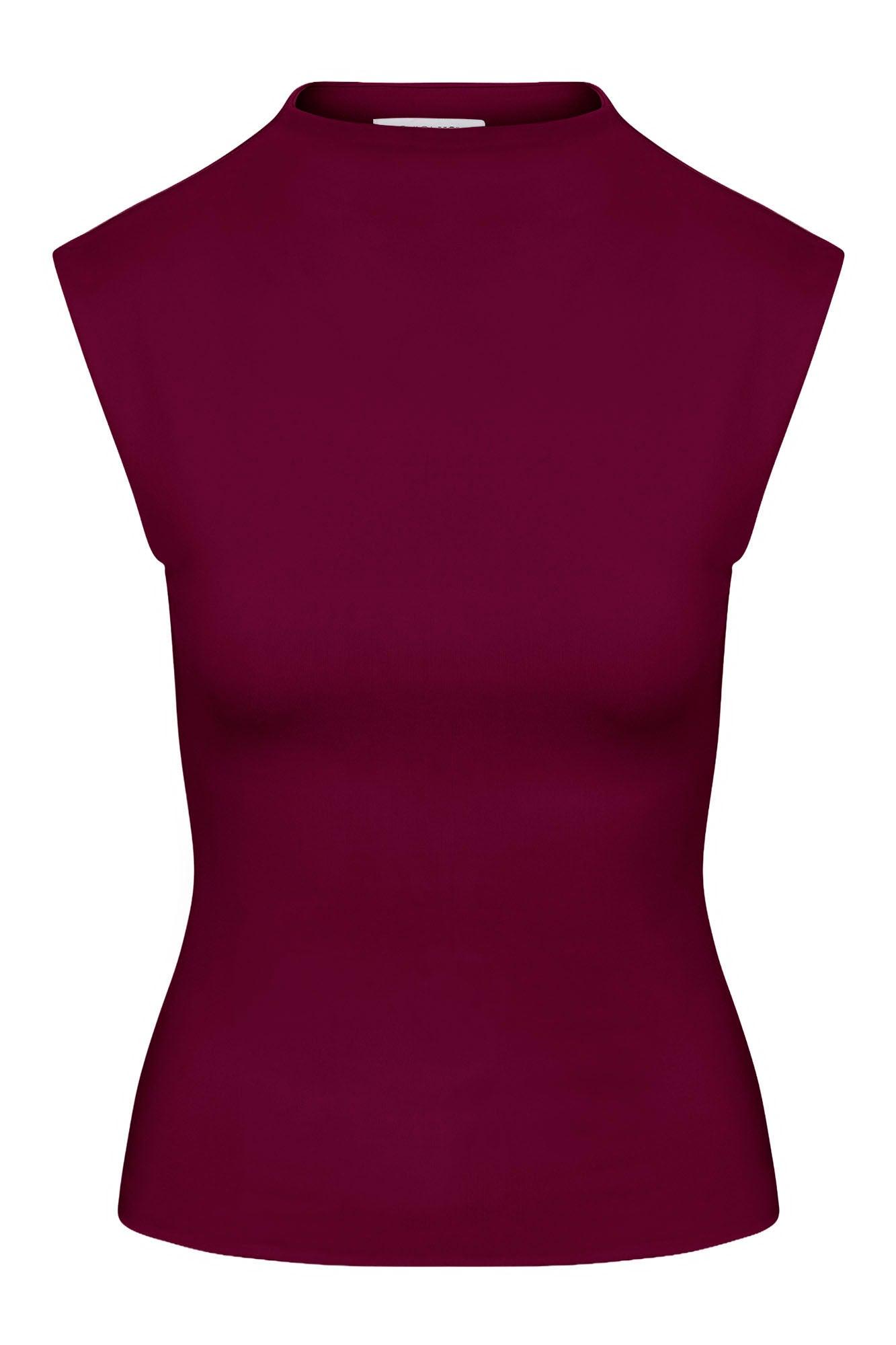 Contour Double Lined Mock Neck Top - Wine Female Product Image