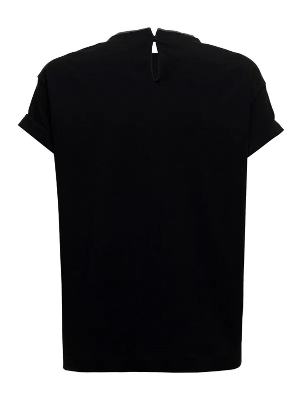 BRUNELLO CUCINELLI Women Stretch Cotton Jersey T-shirt With Precious Faux-layering In Black Product Image