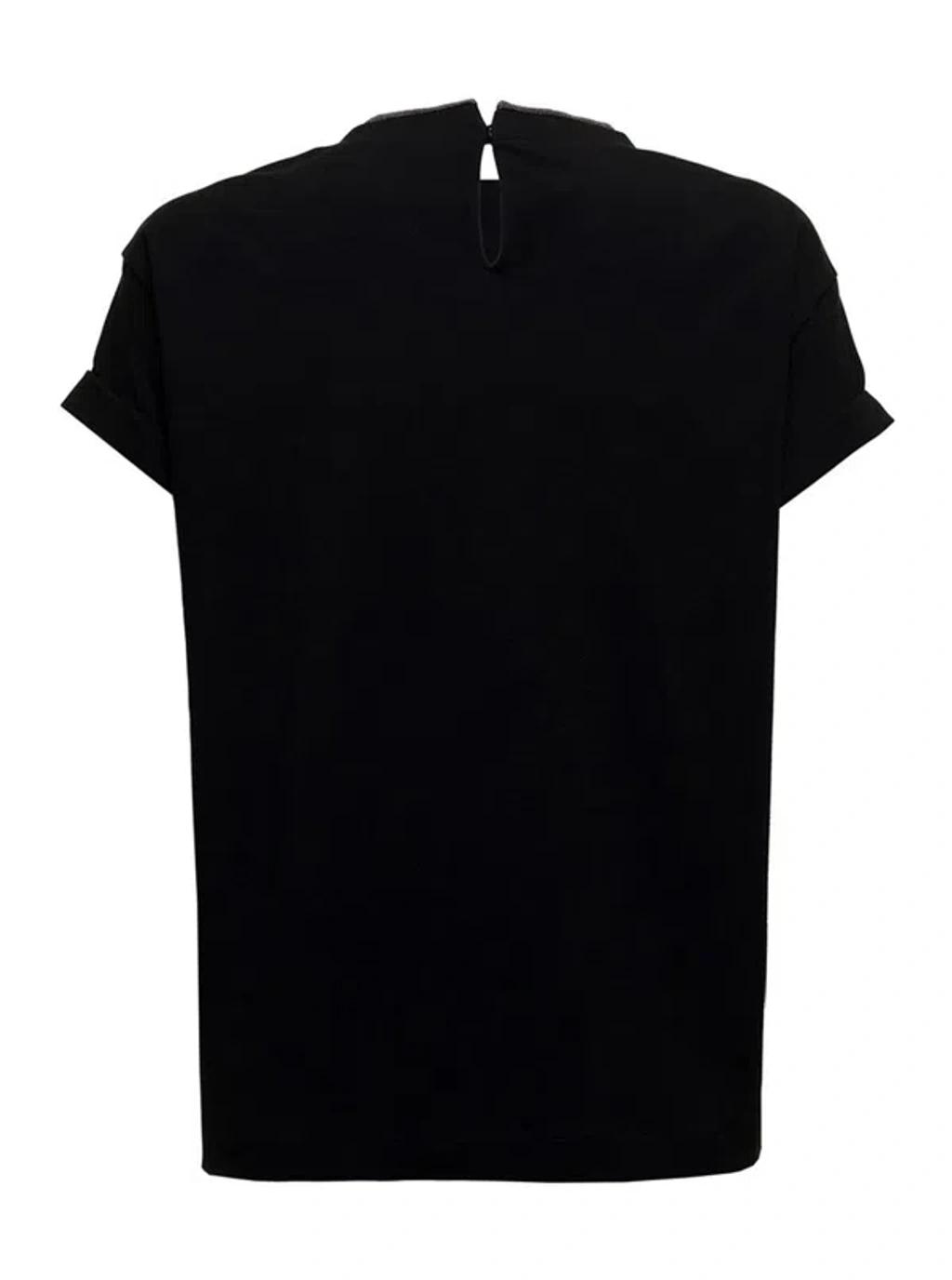 BRUNELLO CUCINELLI Women Stretch Cotton Jersey T-shirt With Precious Faux-layering In Black Product Image