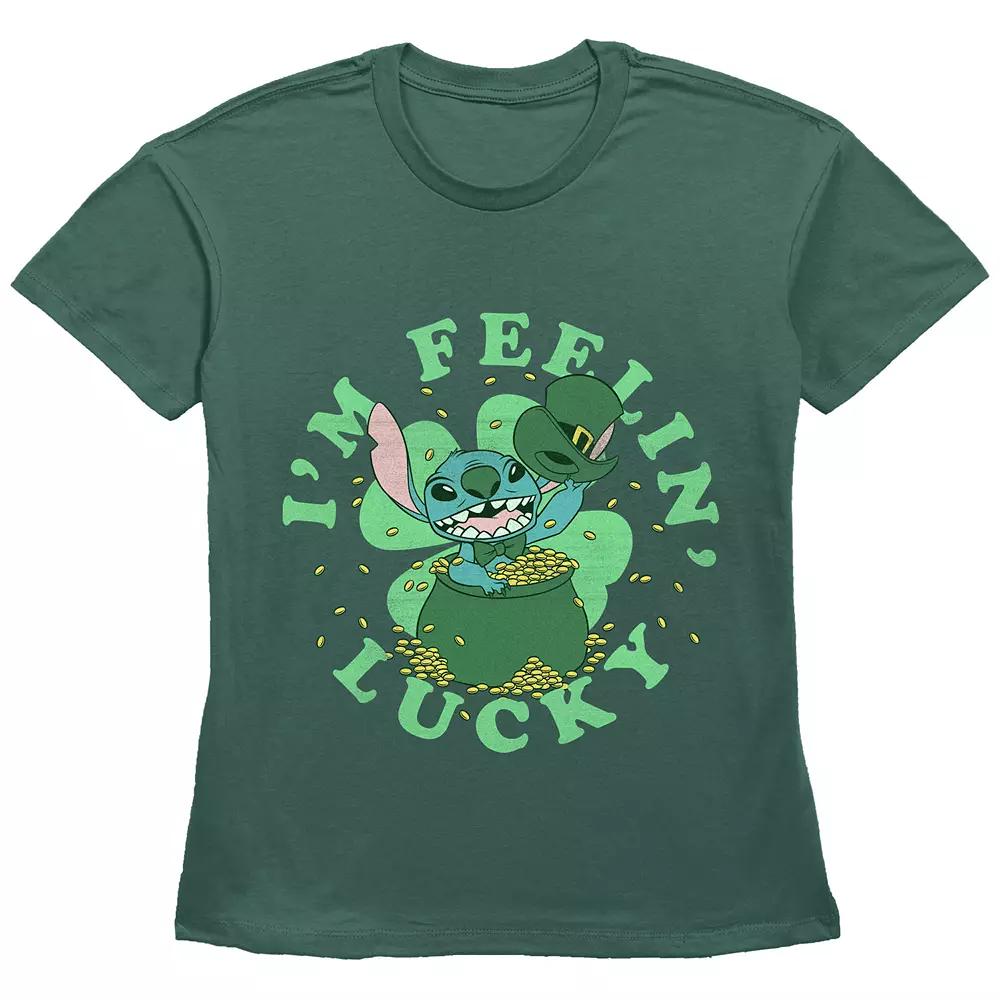 Disney's Lilo & Stitch I'm Feeling Lucky Stitch Women's Graphic Tee, Girl's, Size: Medium, Green Product Image