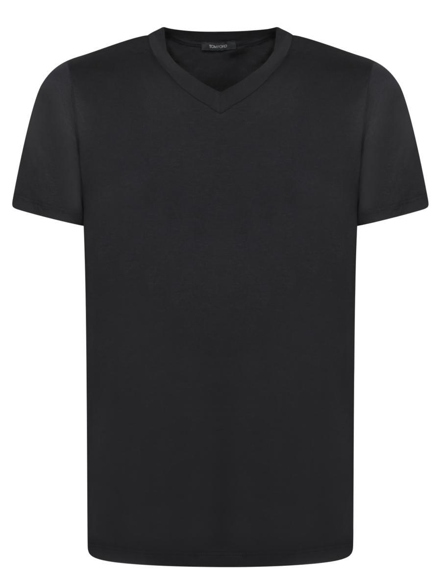 TOM FORD Black Basic Crewneck T-shirt With Tonal Stitching In Cotton Blend Man Product Image