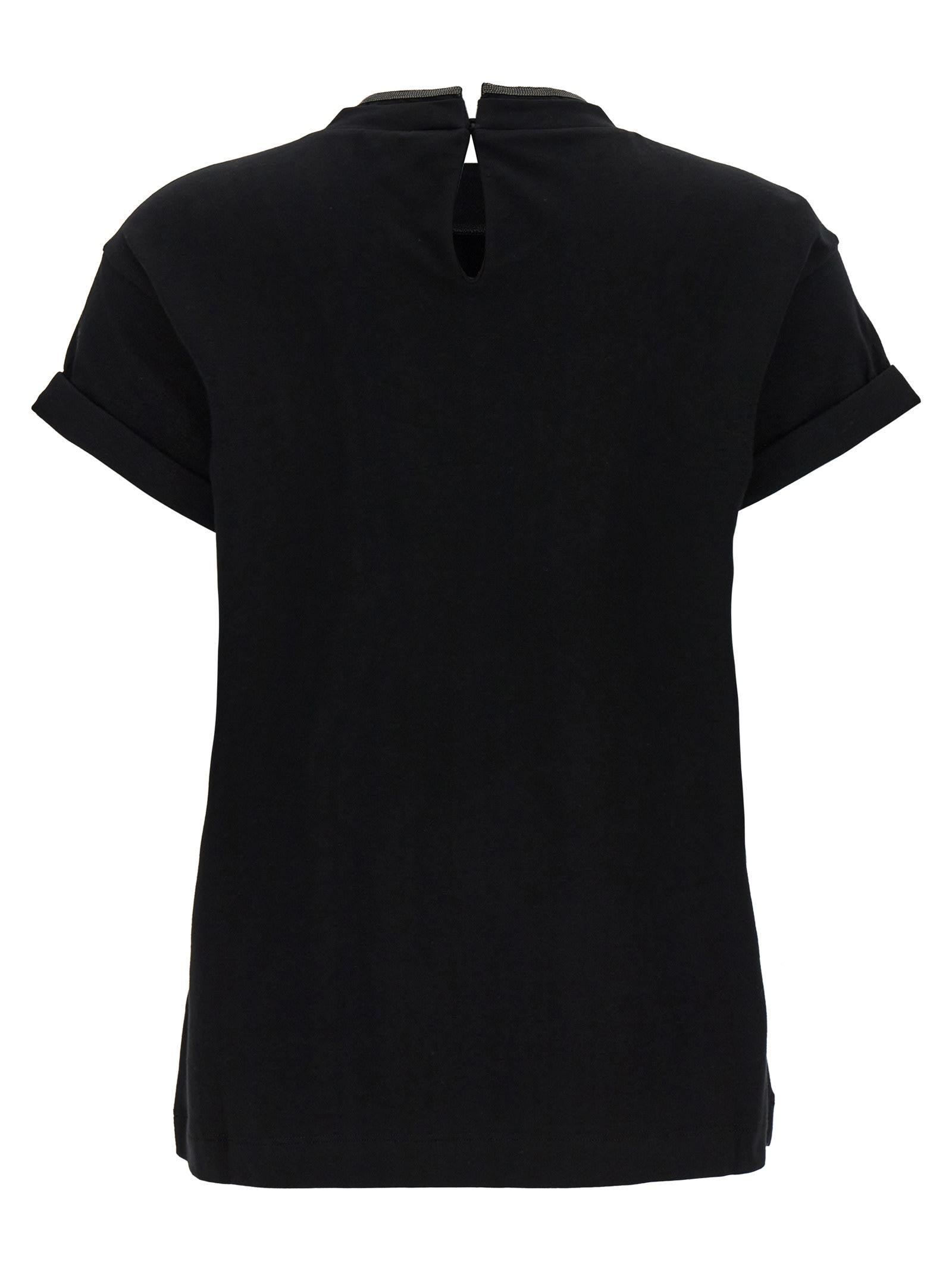 BRUNELLO CUCINELLI Women Stretch Cotton Jersey T-shirt With Precious Faux-layering In Black Product Image