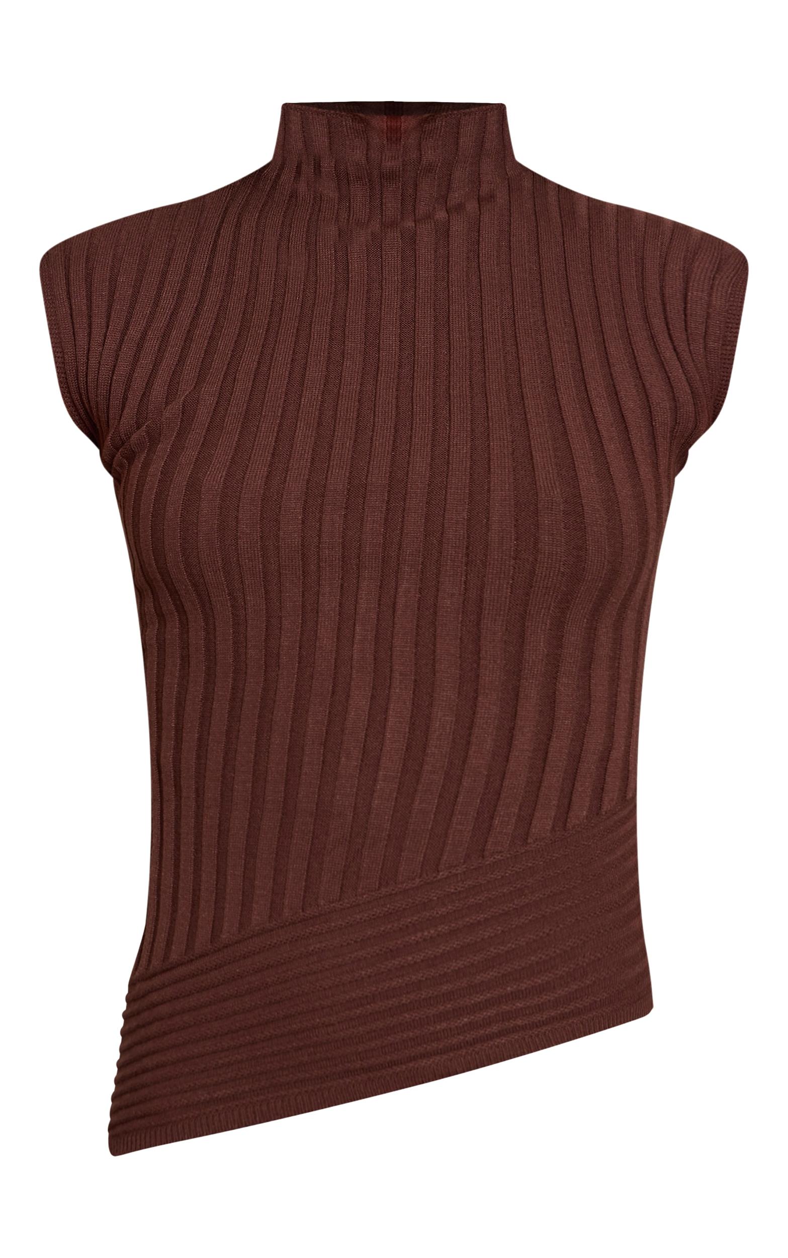 Chocolate High Neck Asymmetric Detail Top Product Image