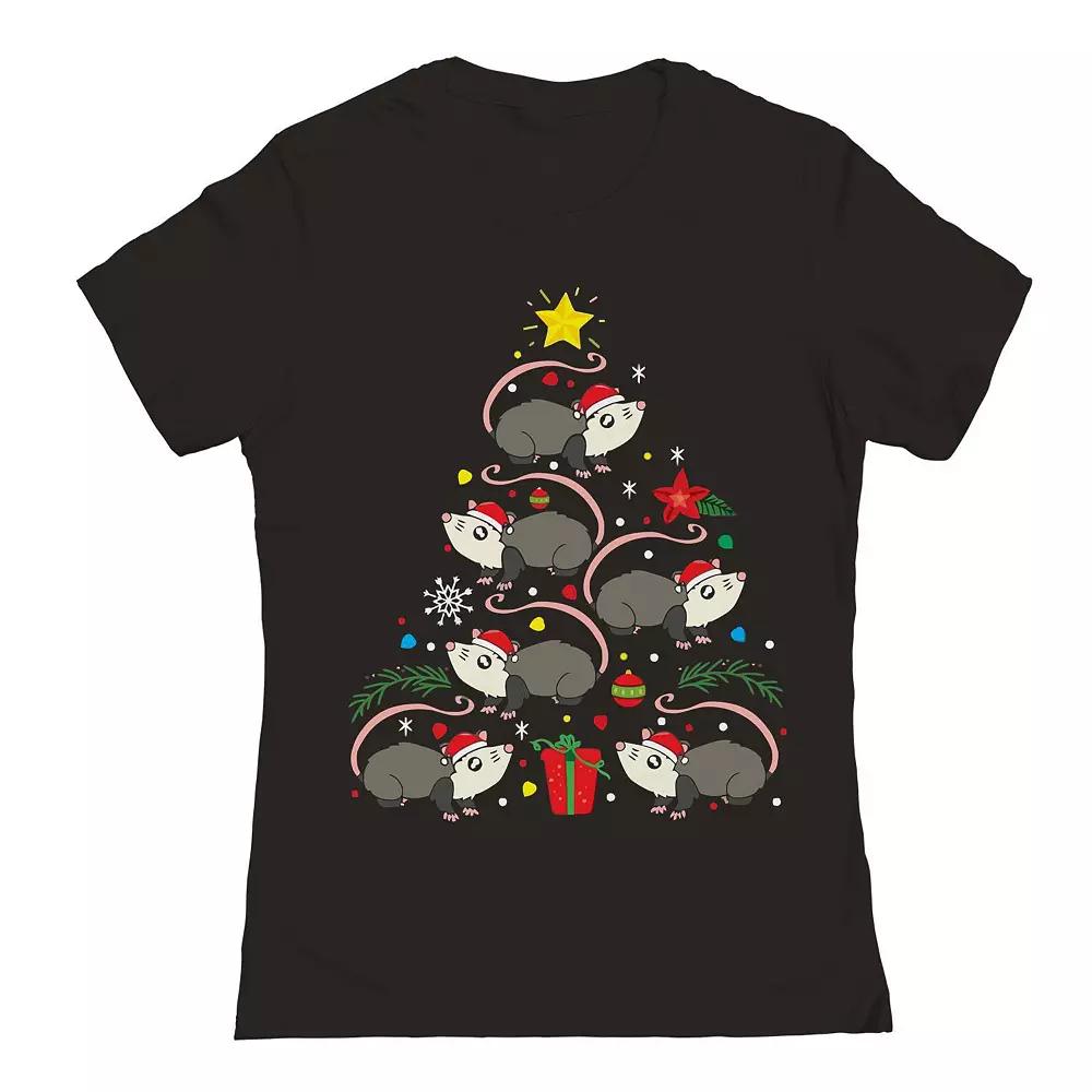Junior's Opposum Christmas Tree Graphic Tee, Women's,  Product Image