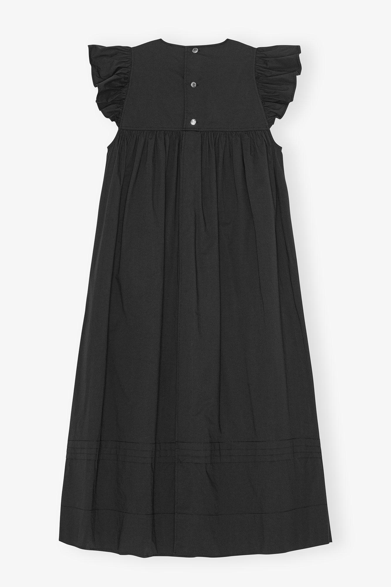 Black Stretch Cotton Frill Sleeve Dress Product Image
