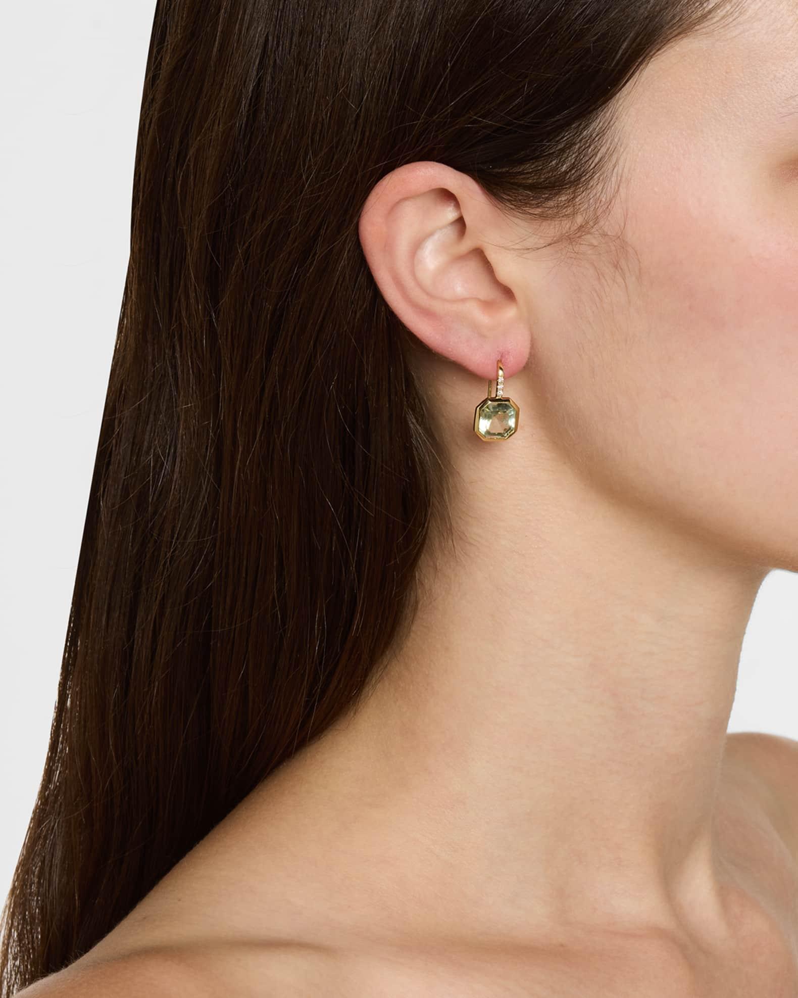 Gossip 18K Yellow Gold Prasiolite Asscher Cut French Wire Earrings with Diamonds Product Image