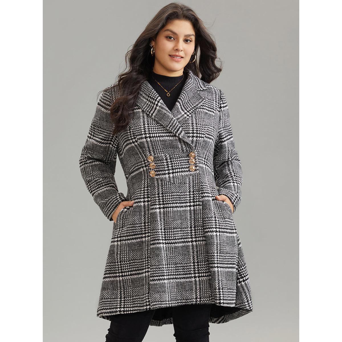 Plus Size Houndstooth Textured Double Breasted Pocket Coat Women Black Casual Texture Ladies Dailywear Winter Coats BloomChic 22-24/3X Product Image