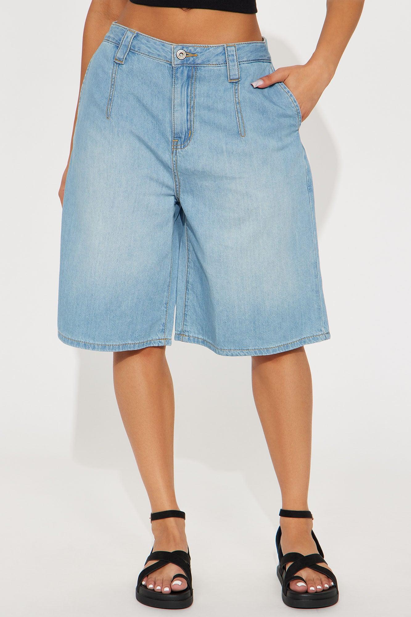 Stassi Pleated Denim Trouser Jort - Light Wash Product Image