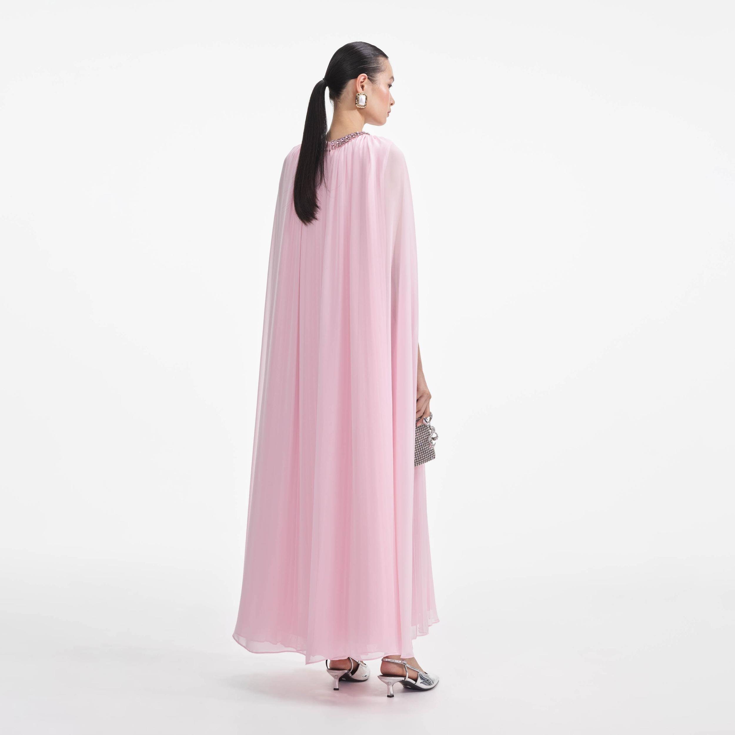Pink Chiffon Cape Midi Dress Product Image