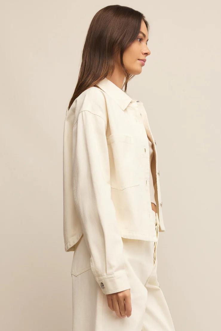 All Day Cropped Denim Jacket- Off White Product Image