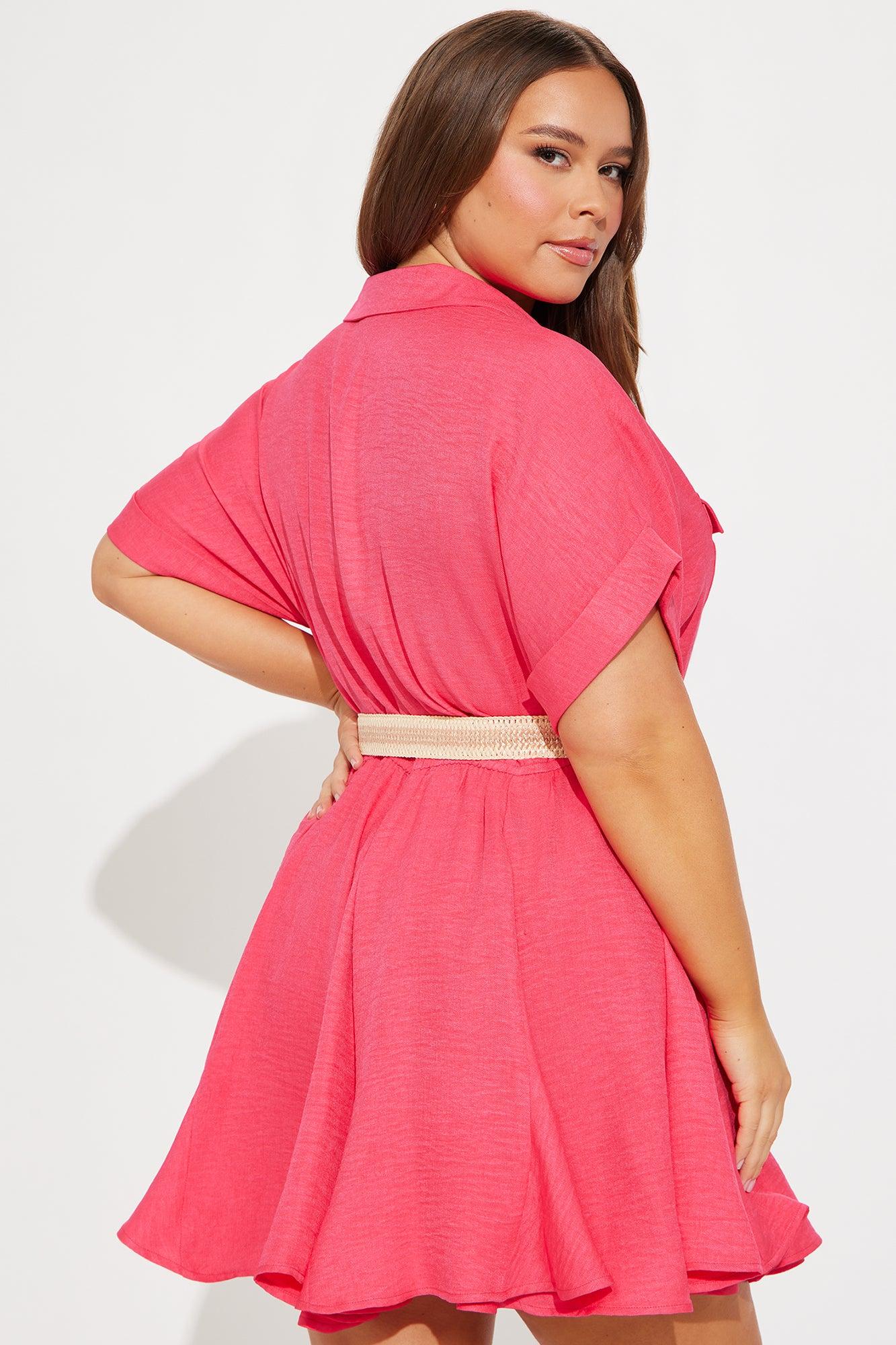Nameen Belted Mini Shirt Dress - Hot Pink Product Image