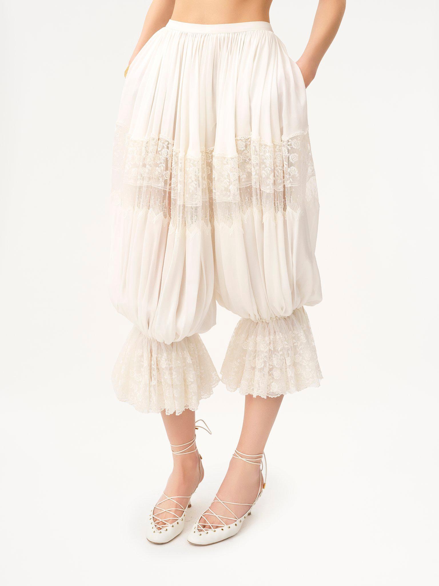 Fluid cropped pants in silk charmeuse & lace Product Image