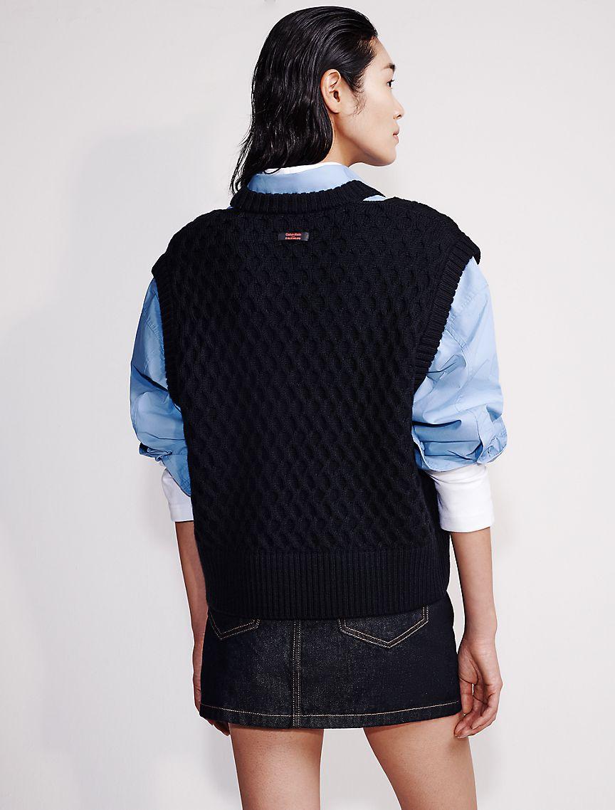 Merino Wool Cable Knit Relaxed Vest Product Image