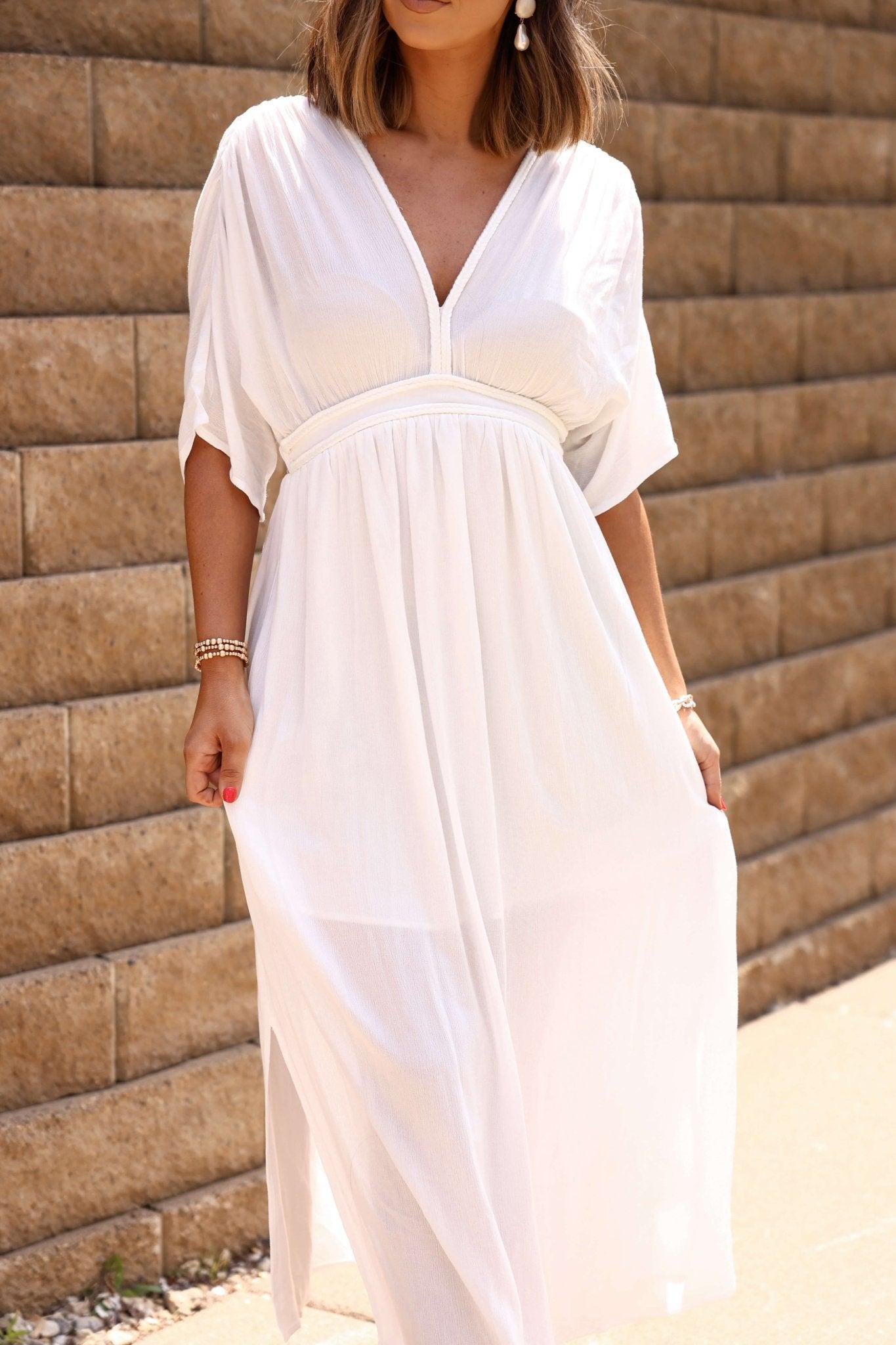 Angelica White Plunging V Neck Maxi Dress - FINAL SALE Product Image