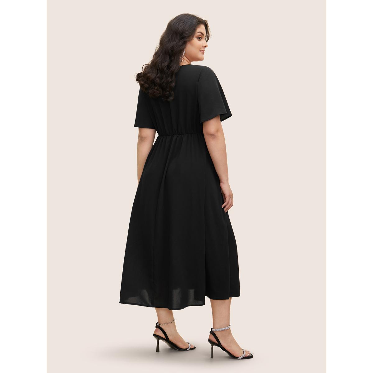 Plus Size Square Neck Guipure Lace Ruffle Sleeve Dress Black Women Elegant Non Square Neck Short sleeve Curvy BloomChic 18-20/2X Product Image
