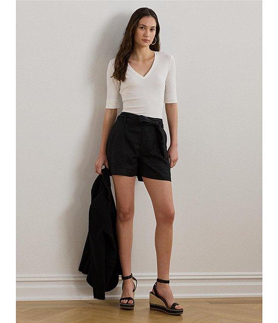 Lauren Ralph Lauren Stretch Cotton V-Neck Elbow Length Sleeve T-Shirt Product Image