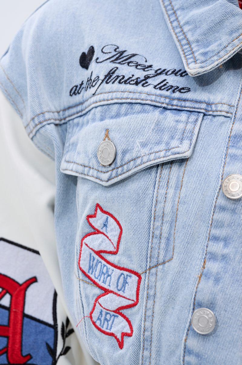 OFF CAMPUS DENIM CROP BOMBER Product Image