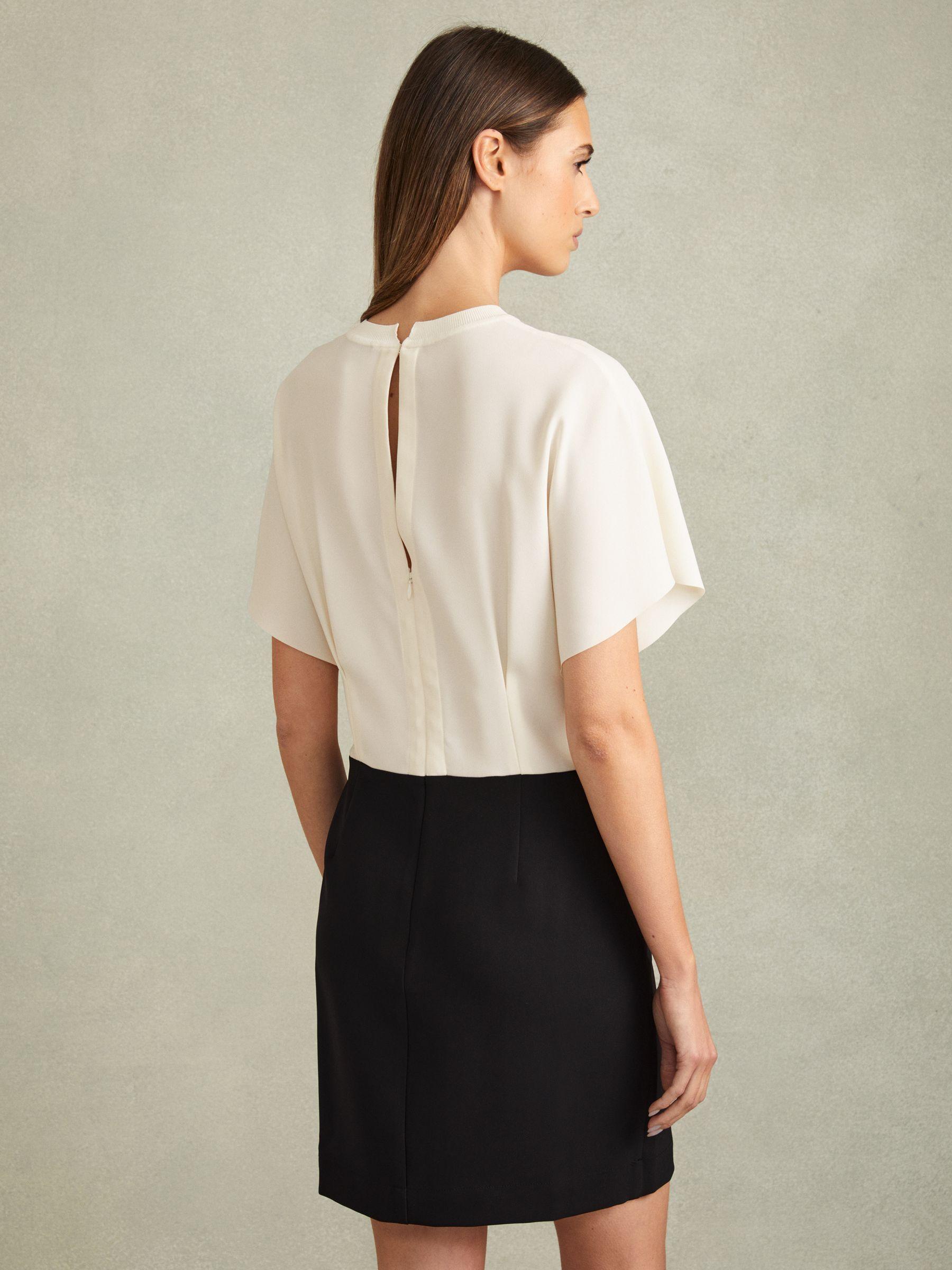 Draped Sleeve Colourblock Mini Dress in Ivory/Black Product Image