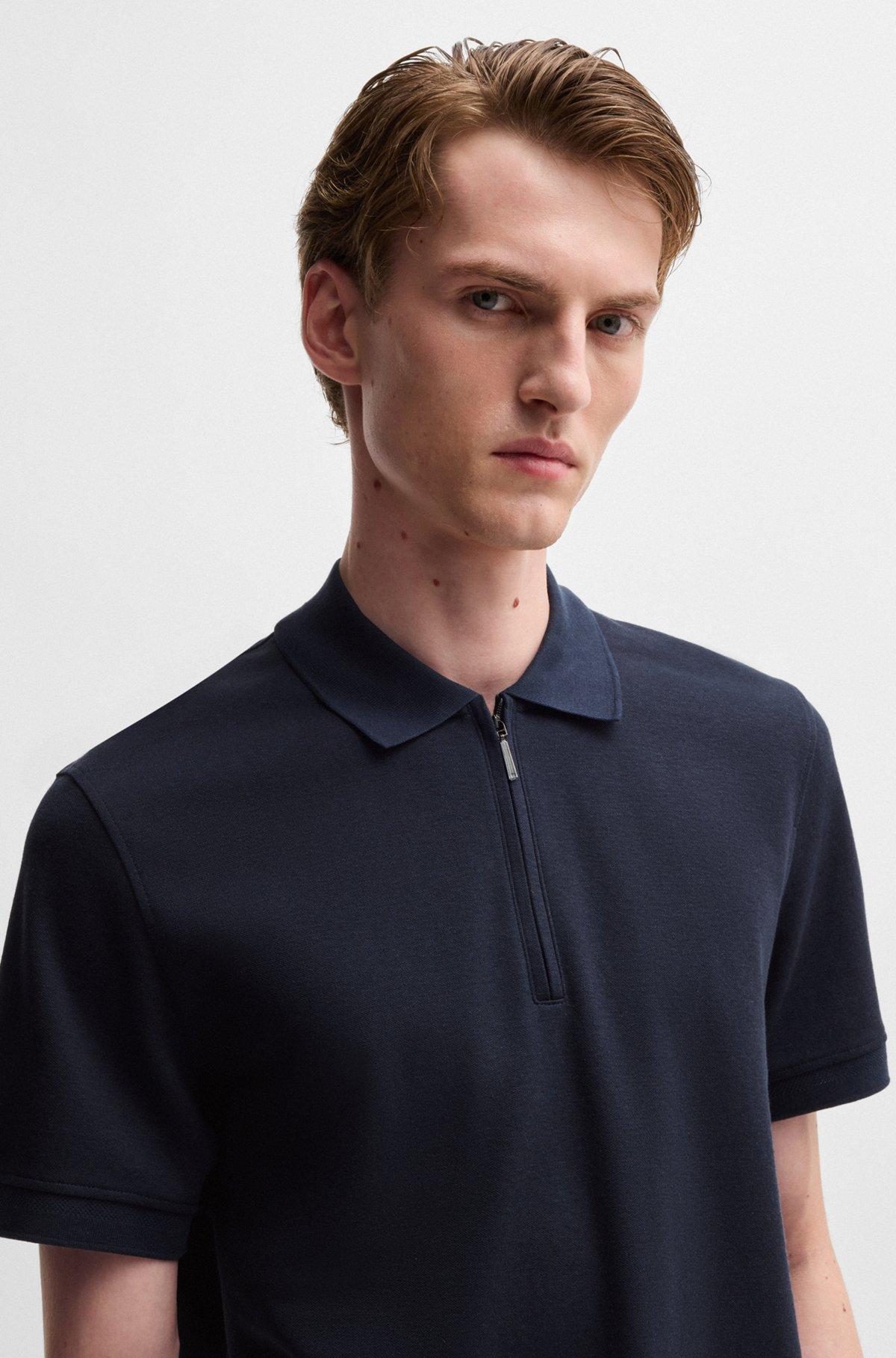 Zip-neck polo shirt in cotton and cashmere Product Image