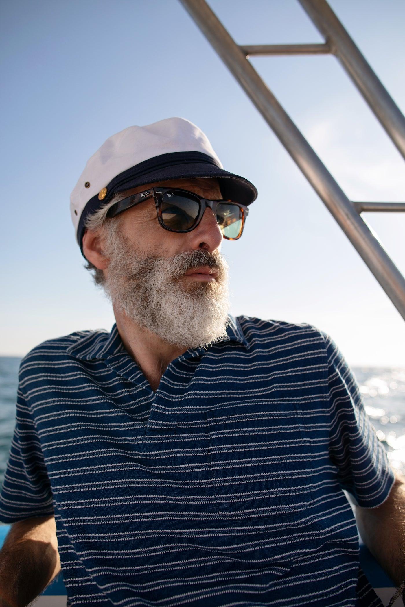 Indigo Polo in Mid Wash Jacquard Stripe Product Image