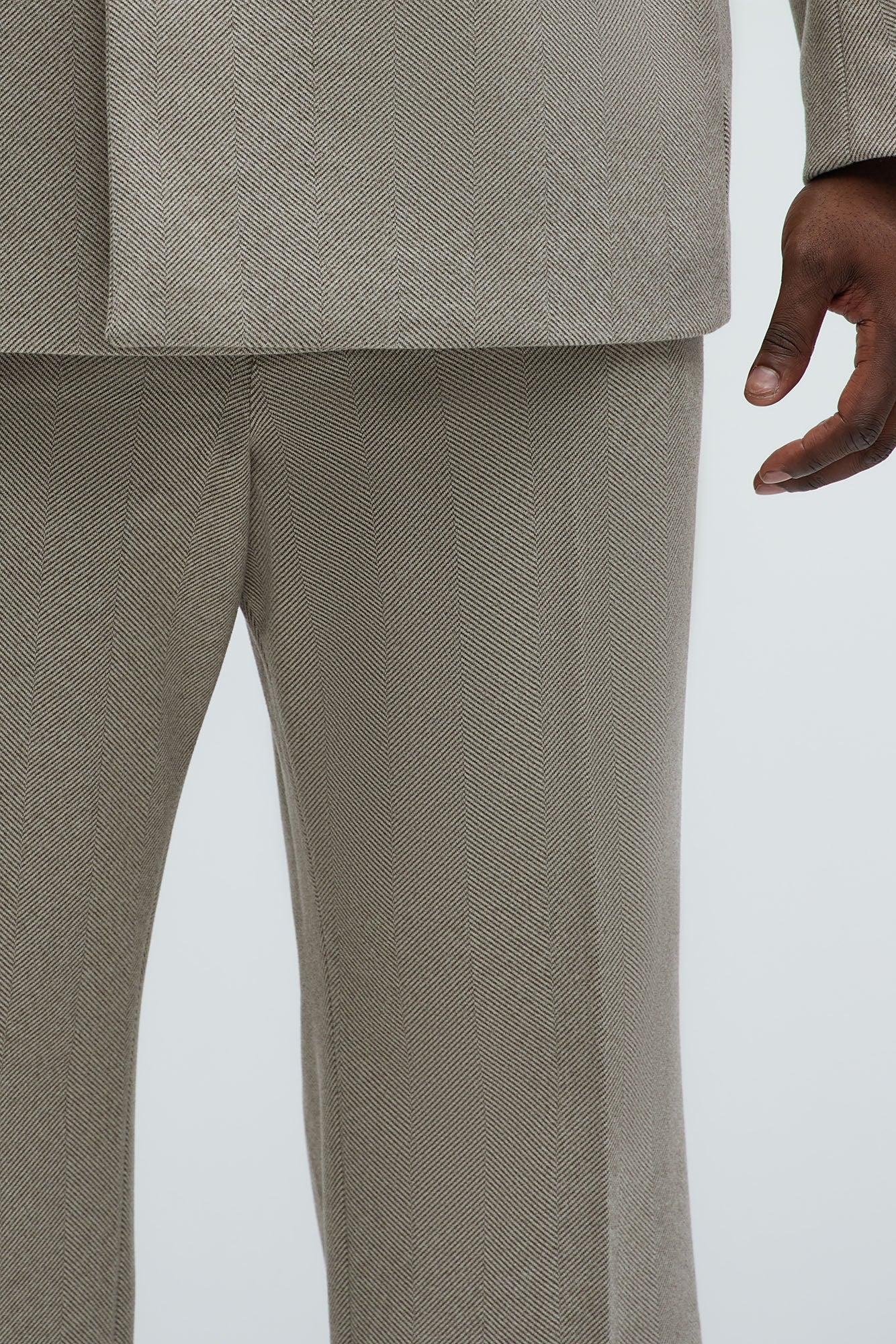 Hallron Herringbone Relaxed Straight Trousers - Taupe Product Image