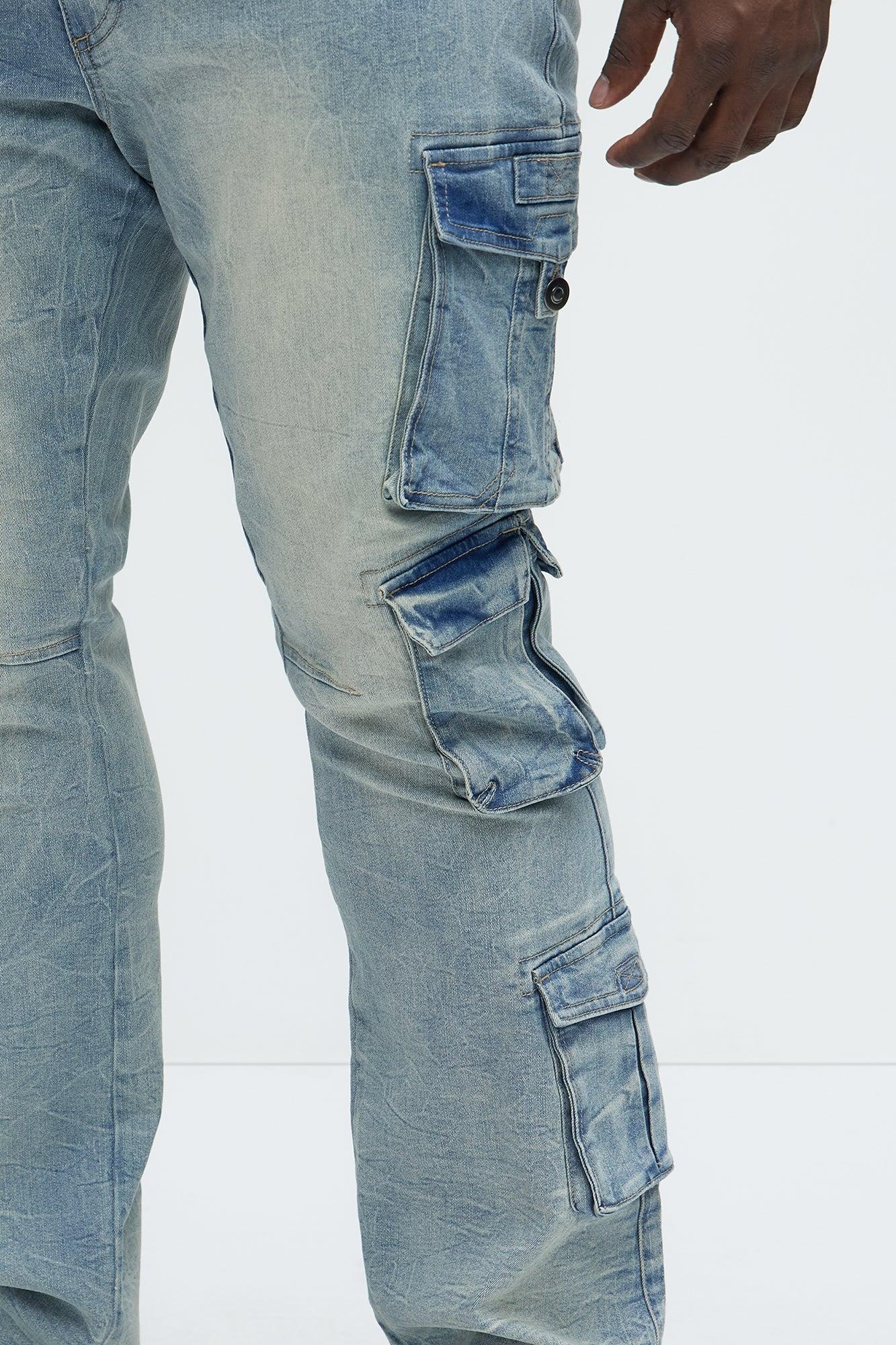 Bidding Skinny Flare Cargo Jeans - Light Wash Product Image