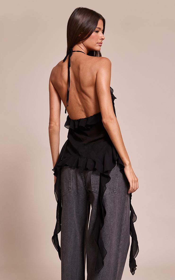 Black Chiffon Ruffle Drape Detail Longline Top Product Image