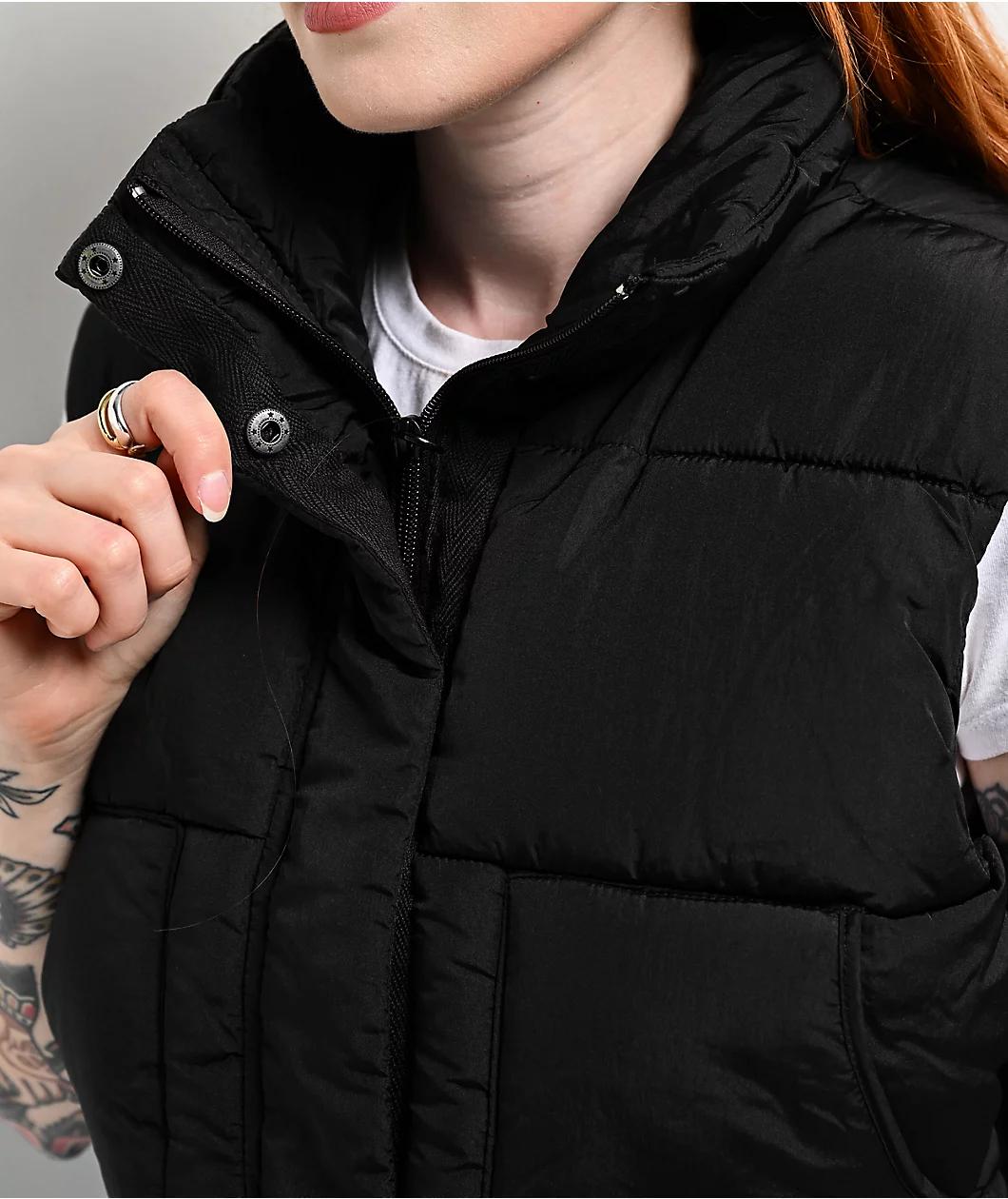 STOOSH Quilted Black Crop Puffer Vest Product Image