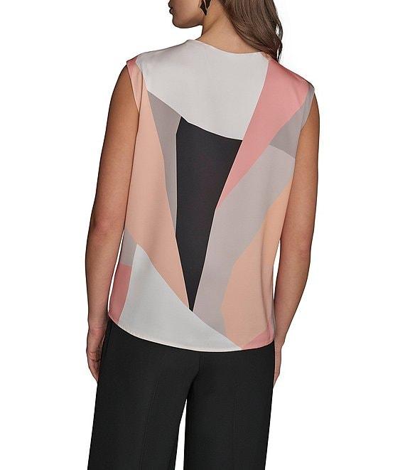 Donna Karan Charmeuse Mock Neck Sleeveless Gathered Shoulder Blouse Product Image