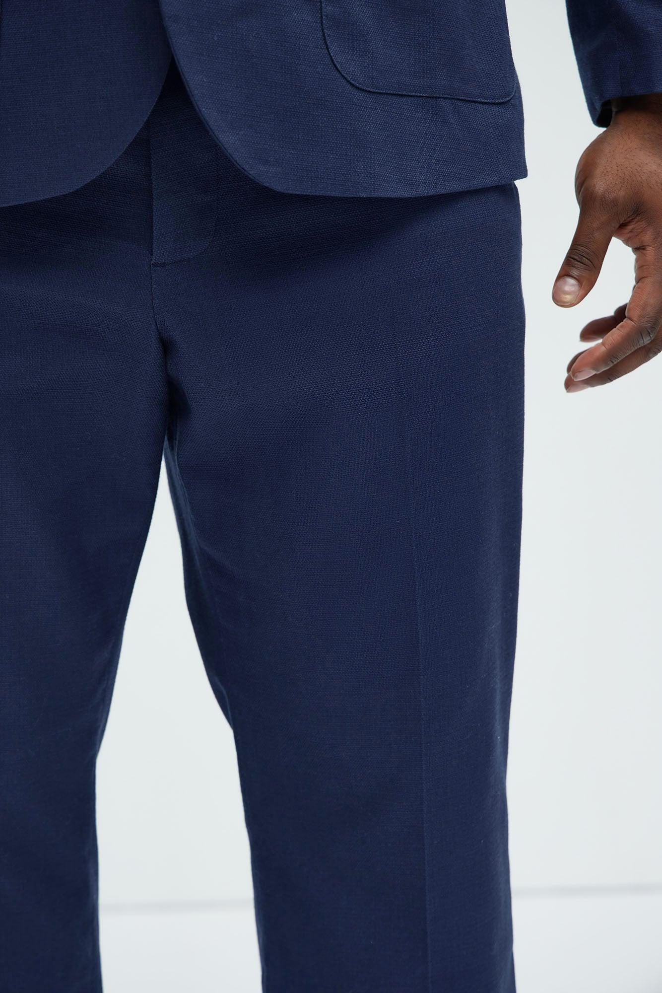Travis Solid Texture Straight Trousers - Navy Product Image