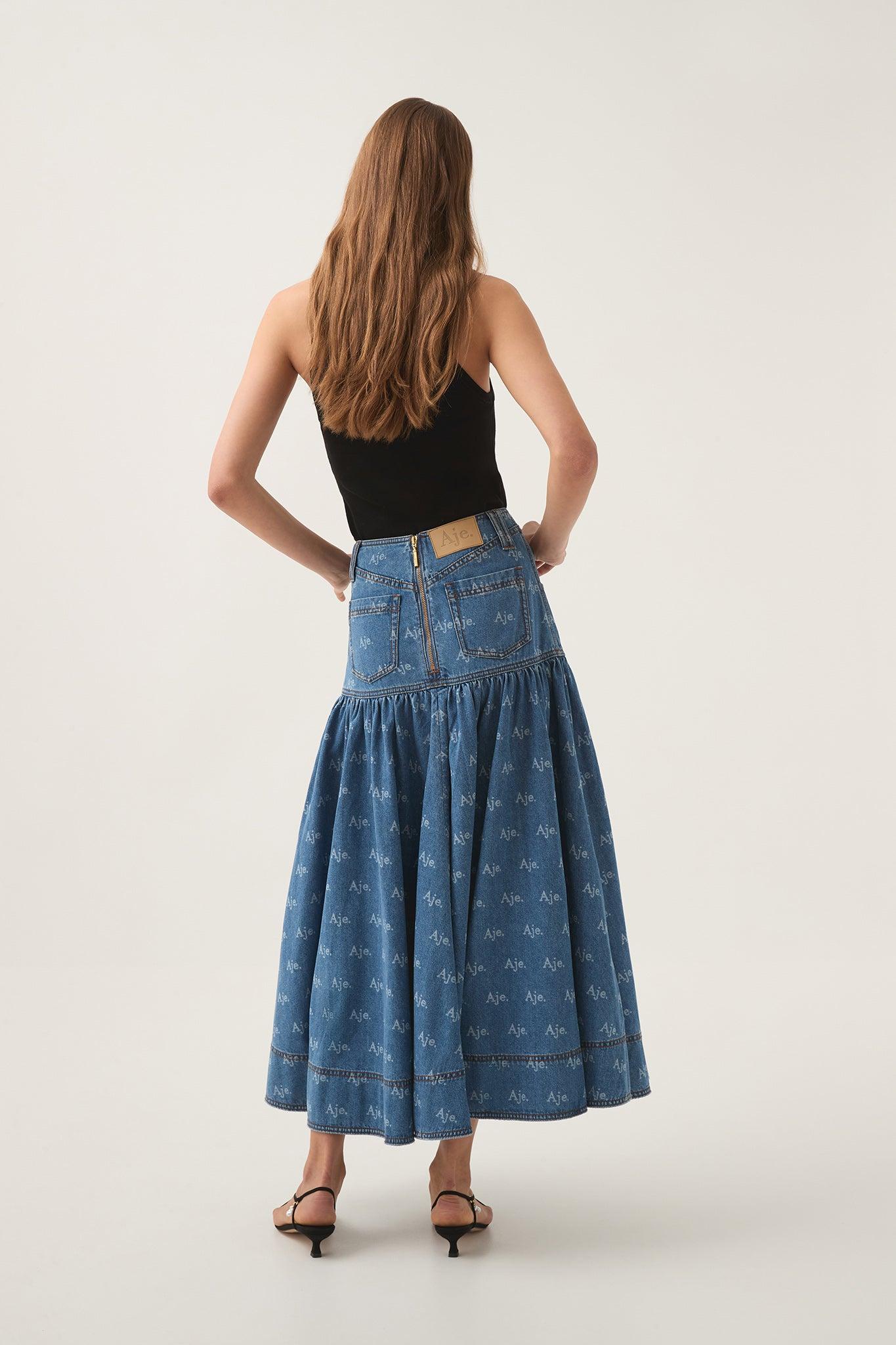 Ratio Logo Denim Midi Skirt Product Image