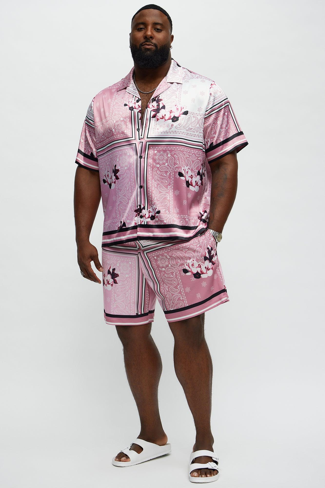 Cuban Collar Paisley Drift Short Sleeve Shirt - Pink/combo Product Image