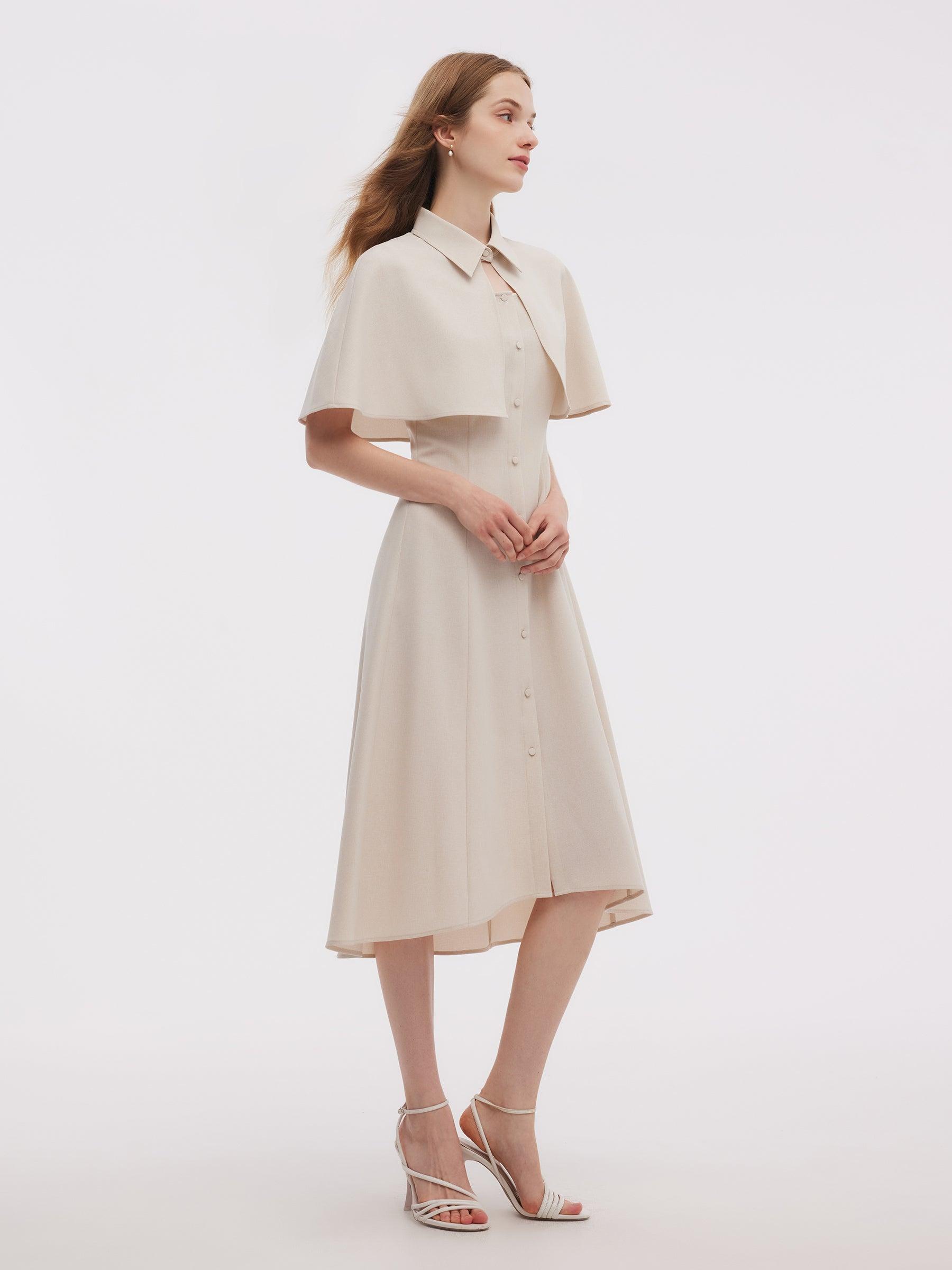 Sleeveless Midi Dress And Detachable Capelet Two-Piece Set Product Image