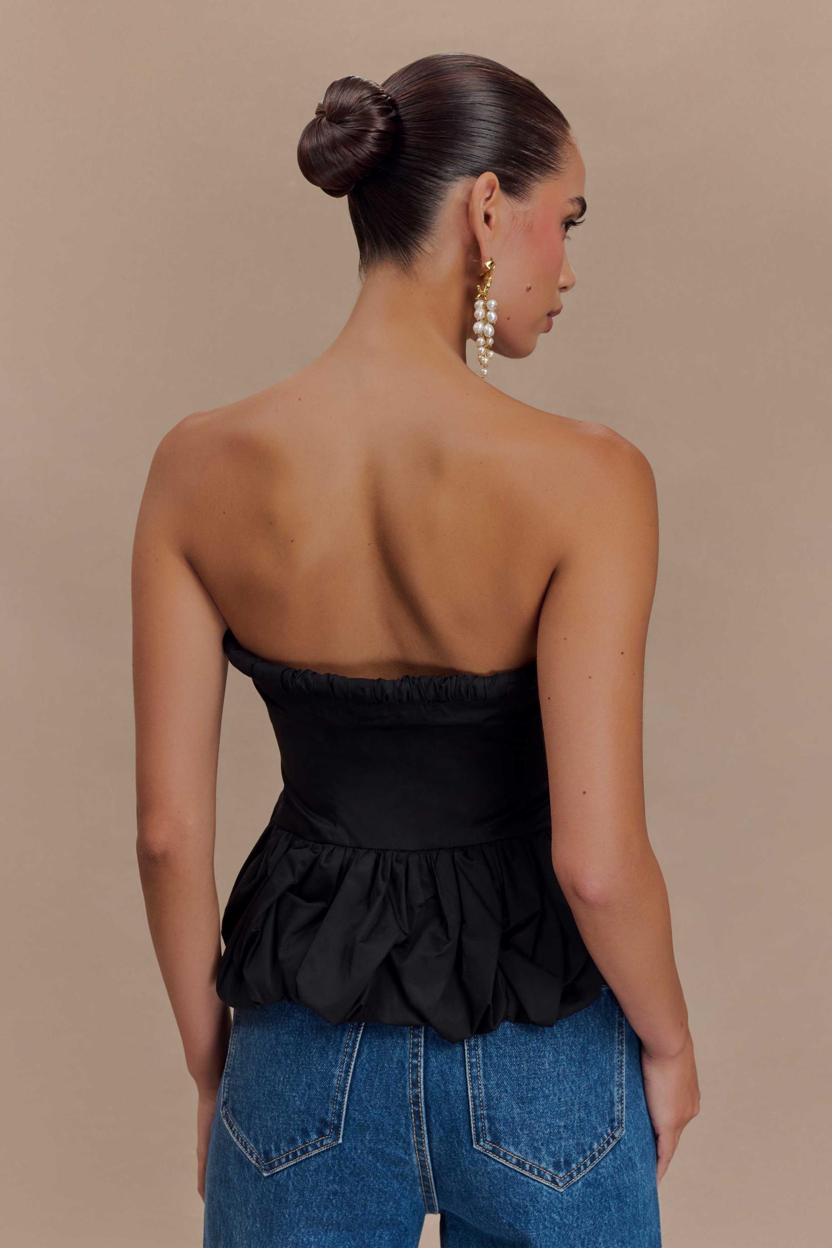 Cora Ruched Strapless Top - Black Product Image