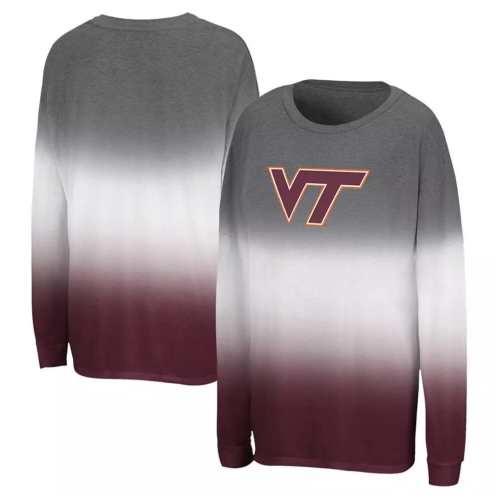 Women's Colosseum Gray Virginia Tech Hokies Winkle Dip Dye Long Sleeve T-Shirt, Size: 2XL, Grey Product Image