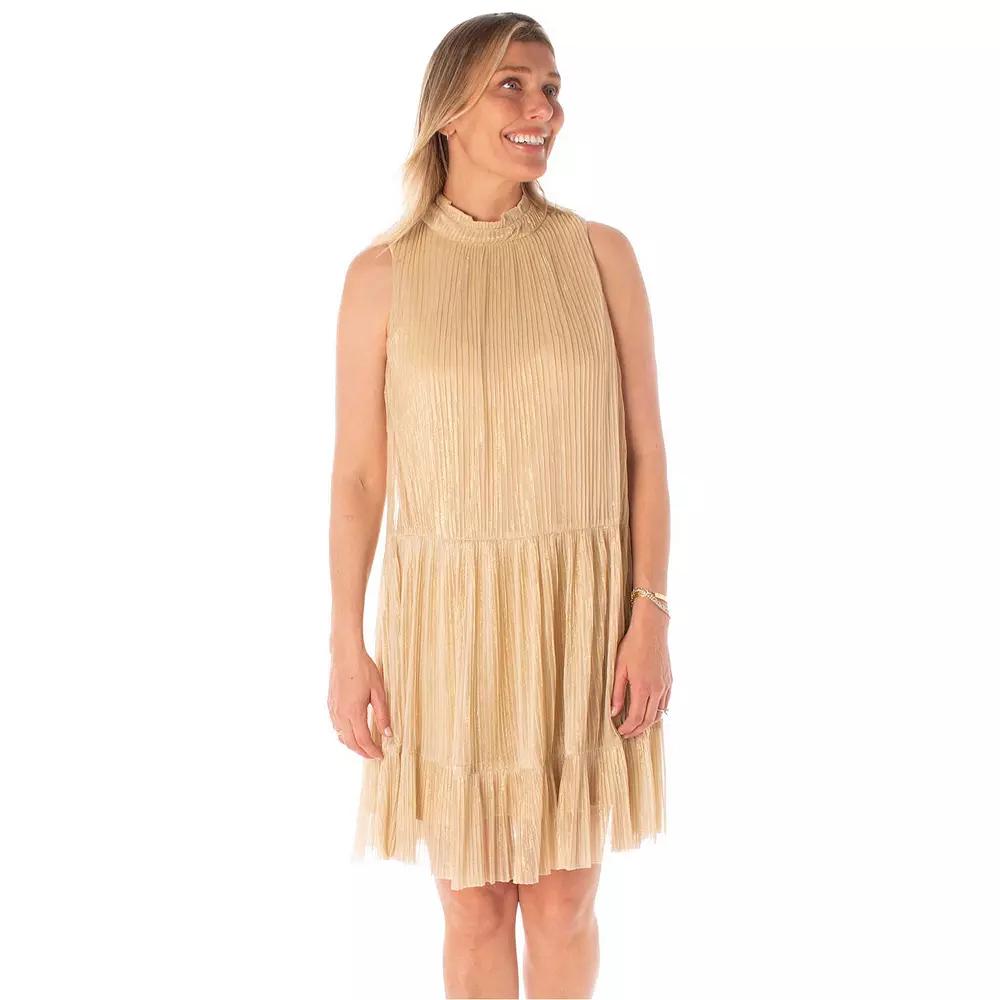 Women's Maison Tara Crinkle Mesh Sleeveless Babydoll Mini Dress, Size: 10, Gold Product Image