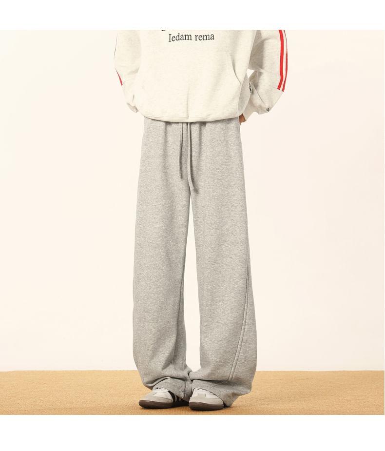 Drawstring Waist Plain Panel Straight Leg Sweatpants Product Image