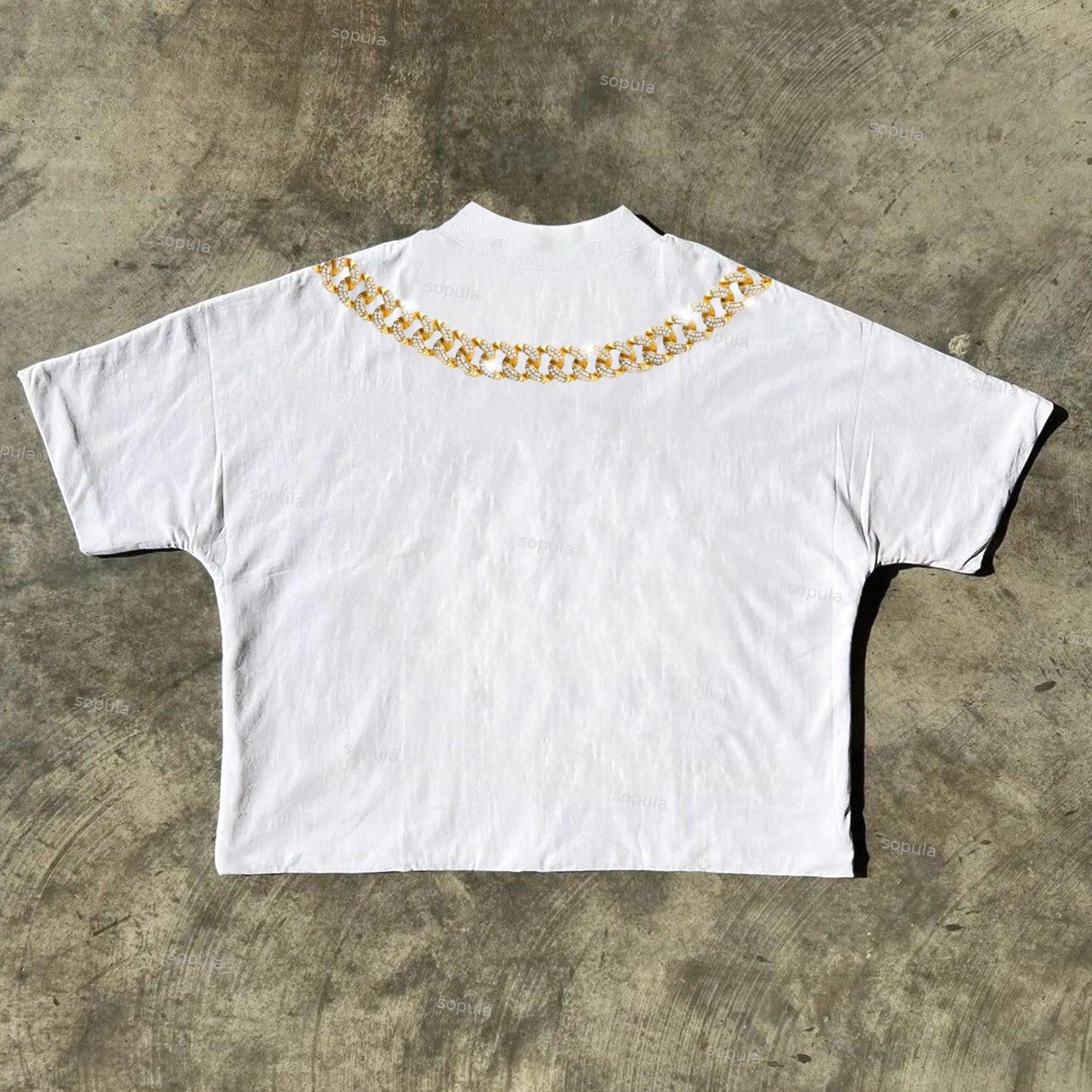 Faith Cross Diamond Necklace Lips Graphic Cotton Short Sleeve Cropped T-Shirts Product Image