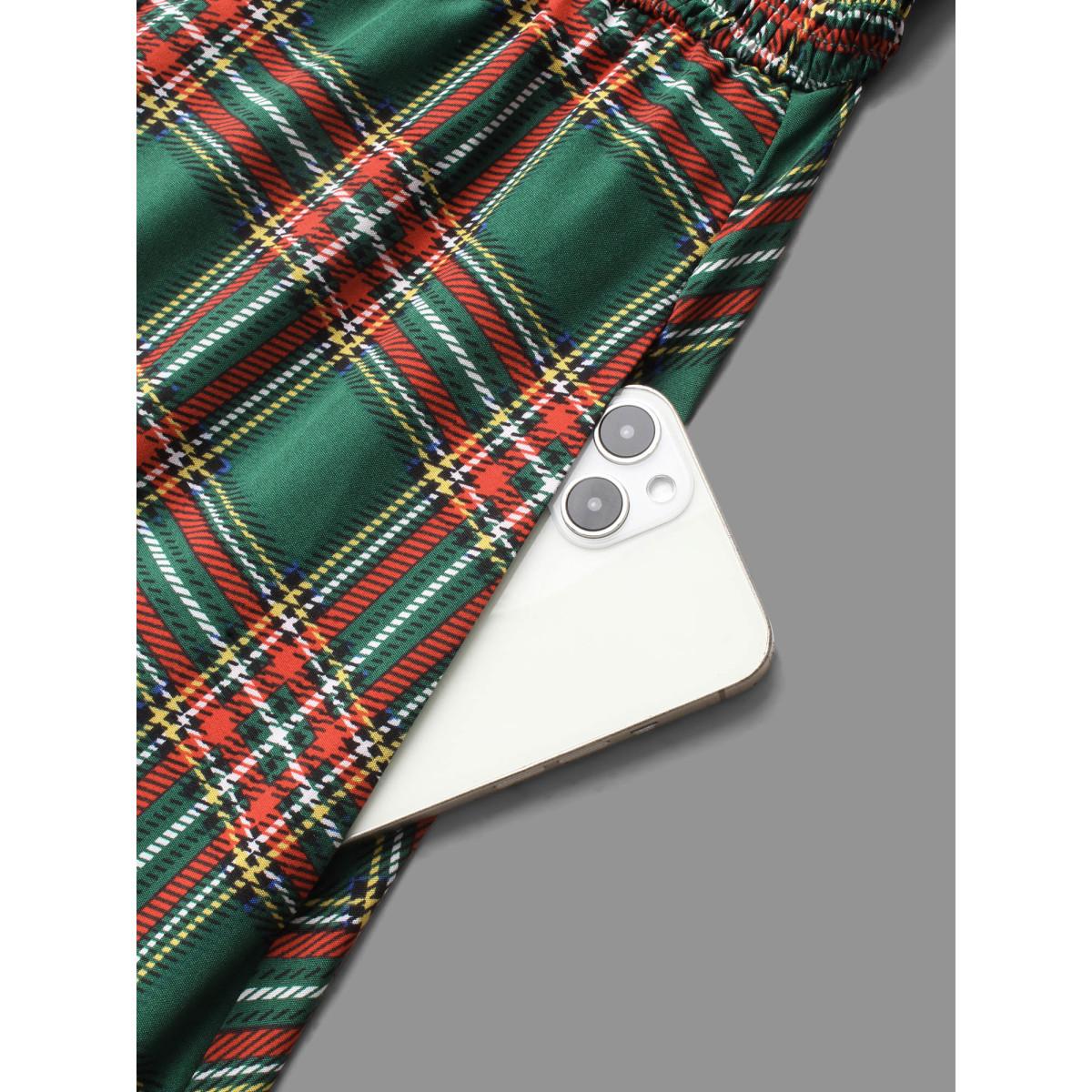 Plus Size Square Neckline Plaid Smocked Bodice Midi Dress Emerald Women Casual Shirred Square Neck Elbow-length sleeve Curvy BloomChic 22-24/3X Product Image