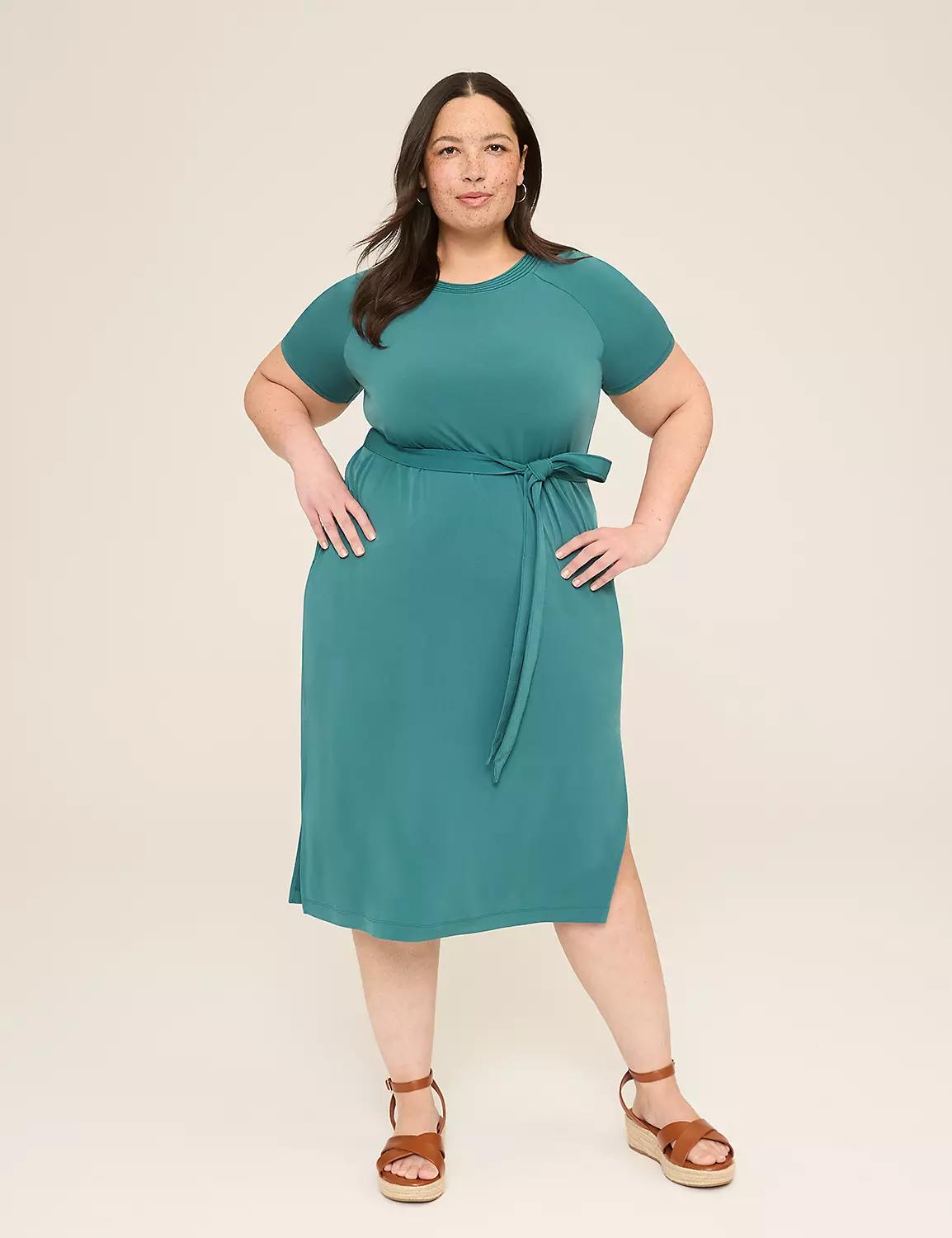 Stitch-Detail Tie-Waist Jersey Midi Dress Product Image