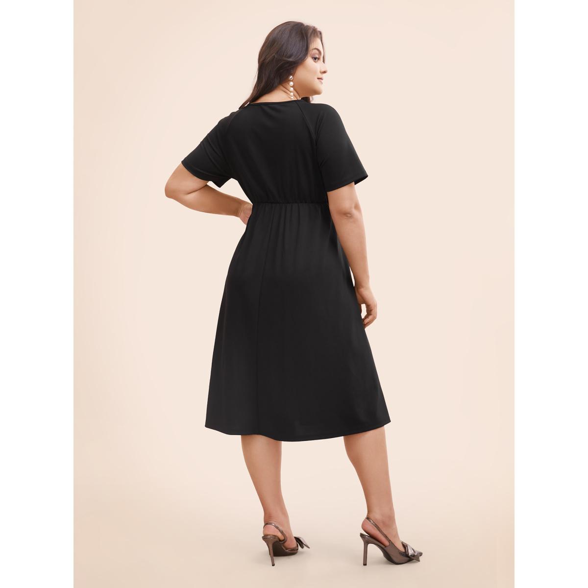 Plus Size Pearl Beaded Cut Out Raglan Sleeve Dress Black Women Elegant Beaded Round Neck Short sleeve Curvy BloomChic 18-20/2X Product Image