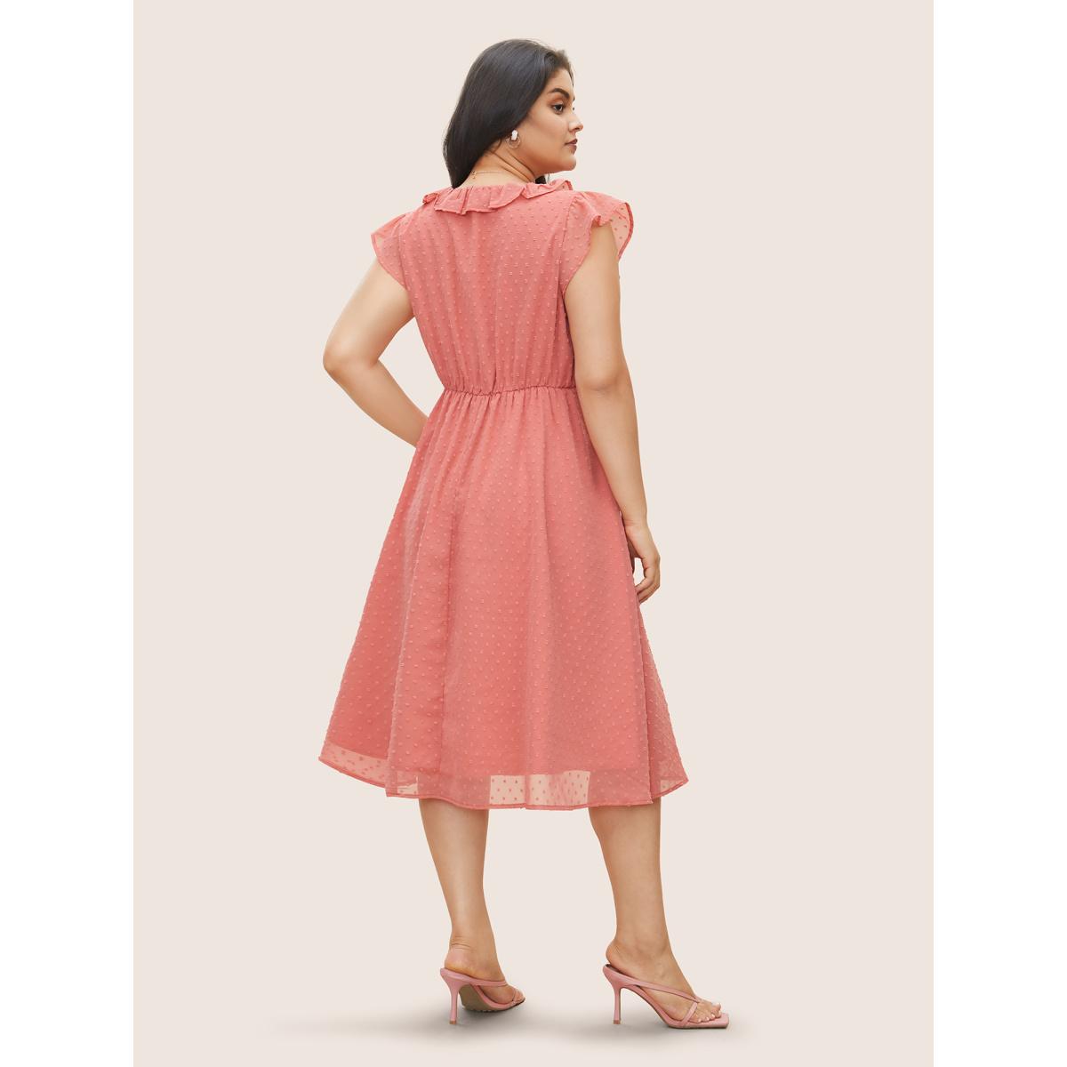 Plus Size Chiffon Plisse Ruffle Cap Sleeve Dress Watermelon Women Elegant Texture V-neck Cap Sleeve Curvy Midi Dress BloomChic 28/5X Product Image