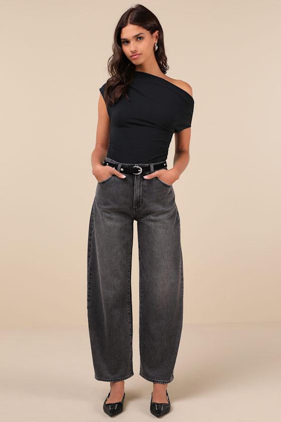 Gigi Washed Black High-Rise Barrel Jeans Product Image