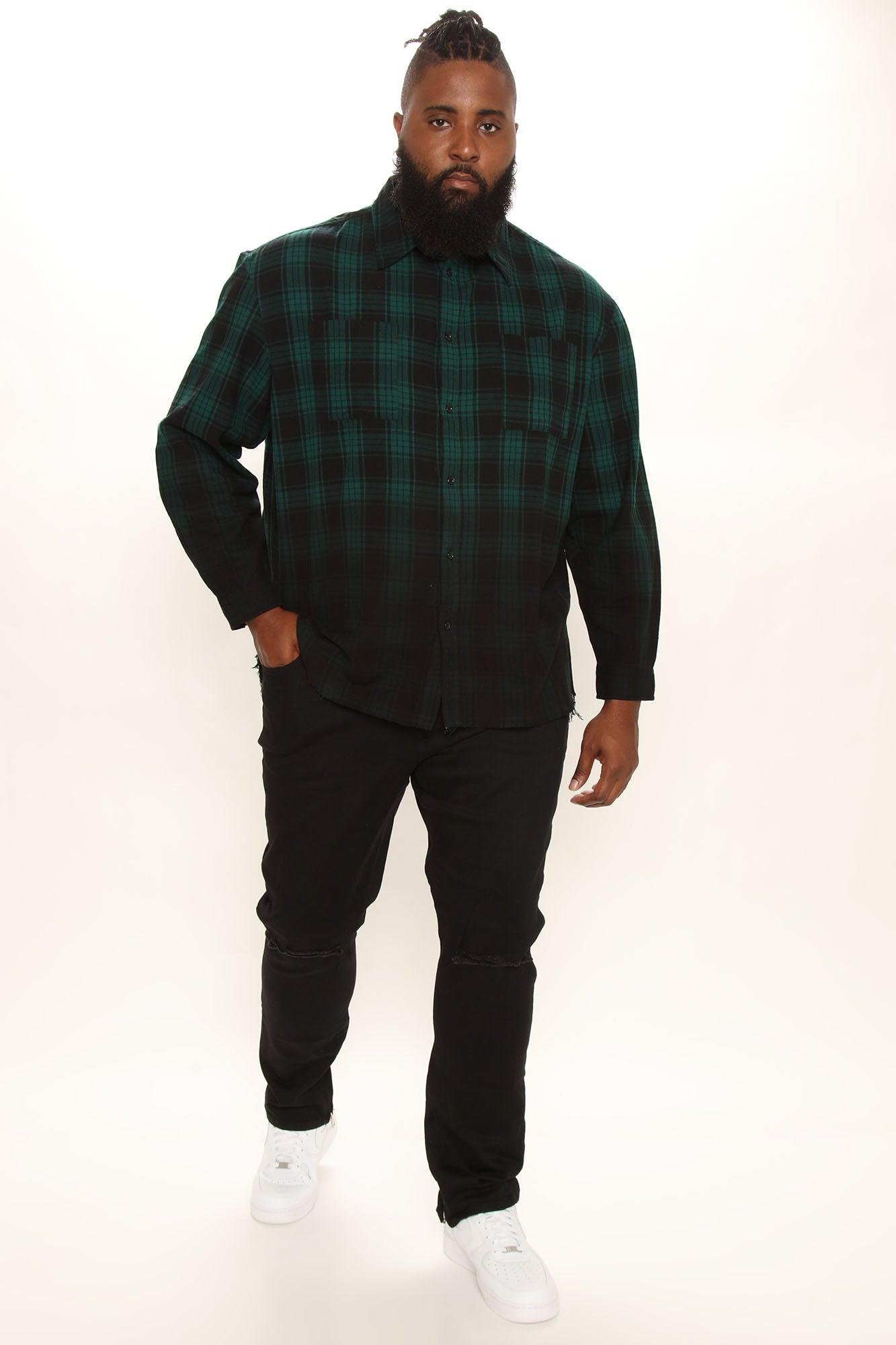 Sunset Dip Dye Flannel Shirt - Green/Black Product Image